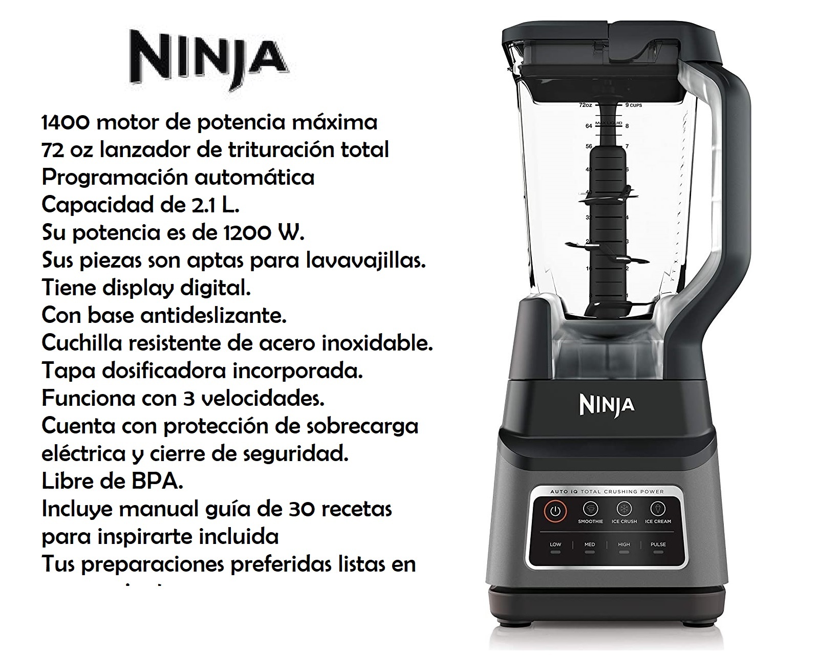 Foto 3 pulgar | Licuadora de 3 Velocidades Ninja Bn701iq color Negro