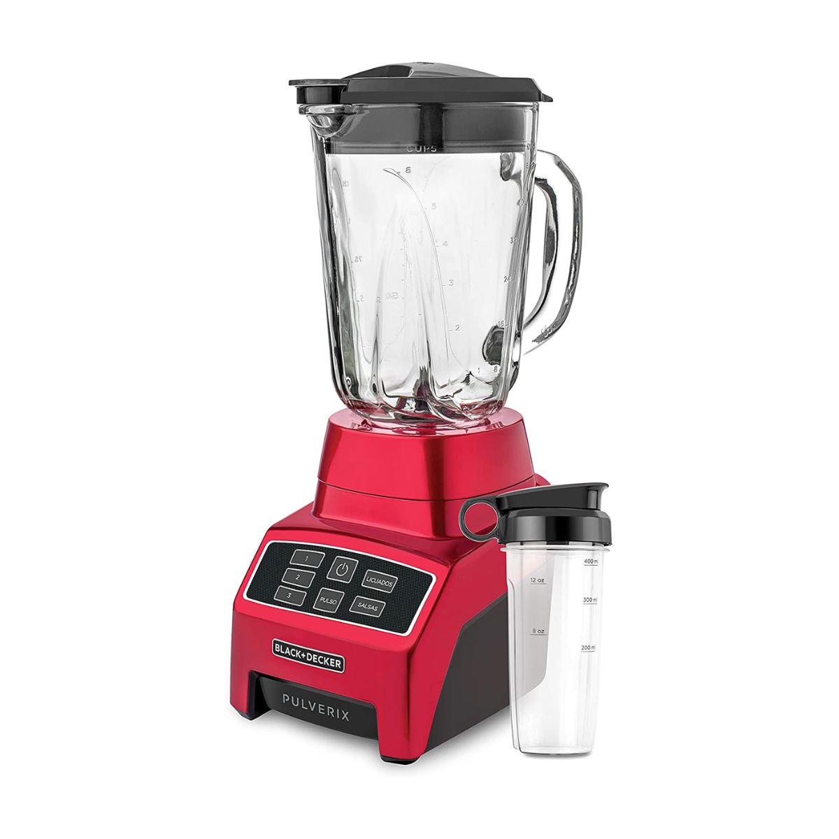 Licuadora 3vel 1.5lt Vaso de Vidrio Digital Pulverix color Roja Black+Decker