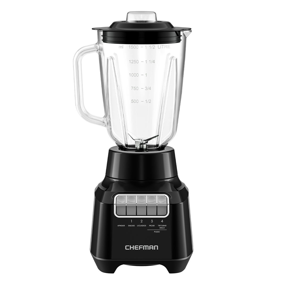 Licuadora Chefman Vaso de Vidrio de 1.5 L 4 Velocidades 400 W Cuchillas de Acero Inoxidable y Tapa de Cierre Seguro