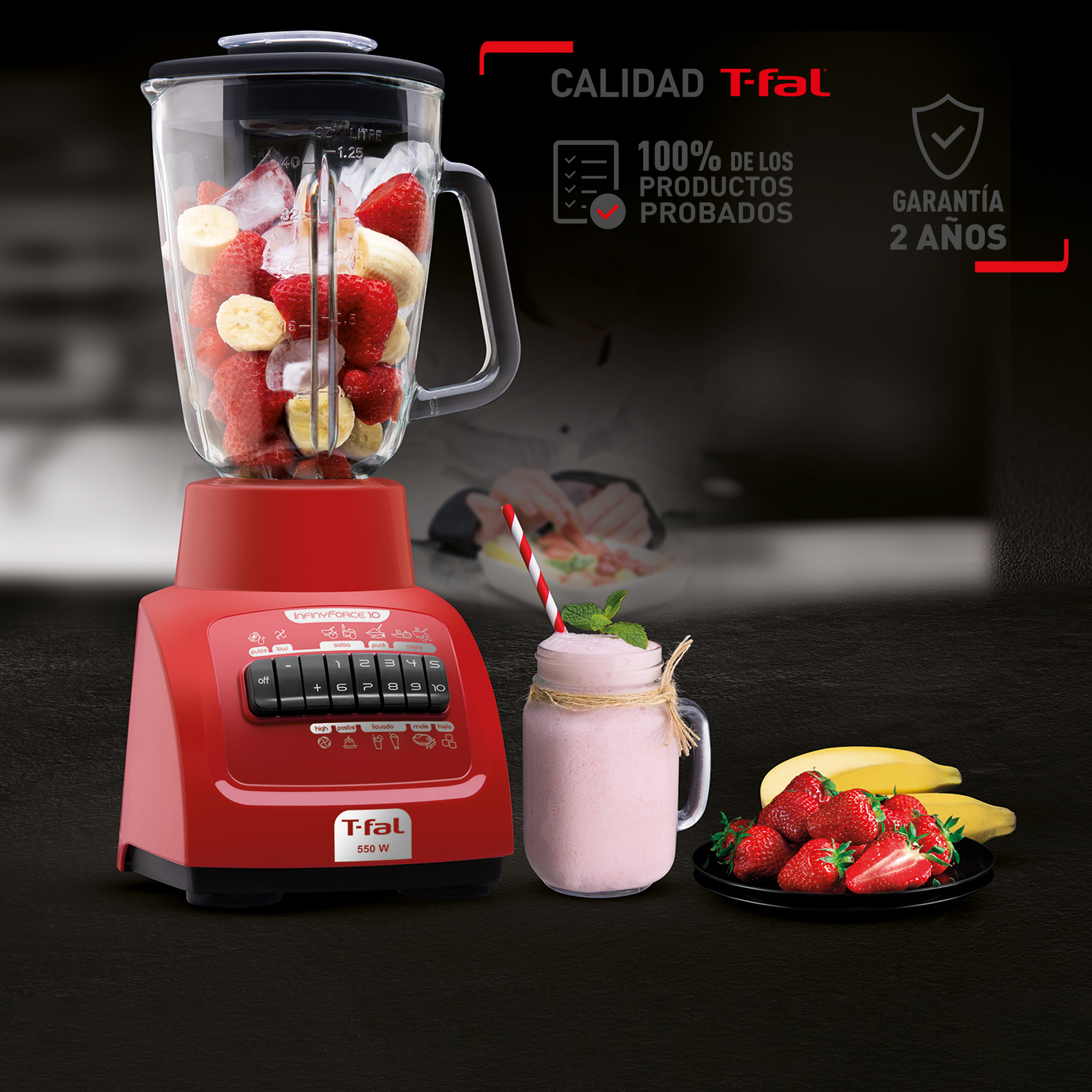 Foto 4 | Licuadora T-fal Infinyforce Xl 550w Vaso Vidrio Rojo