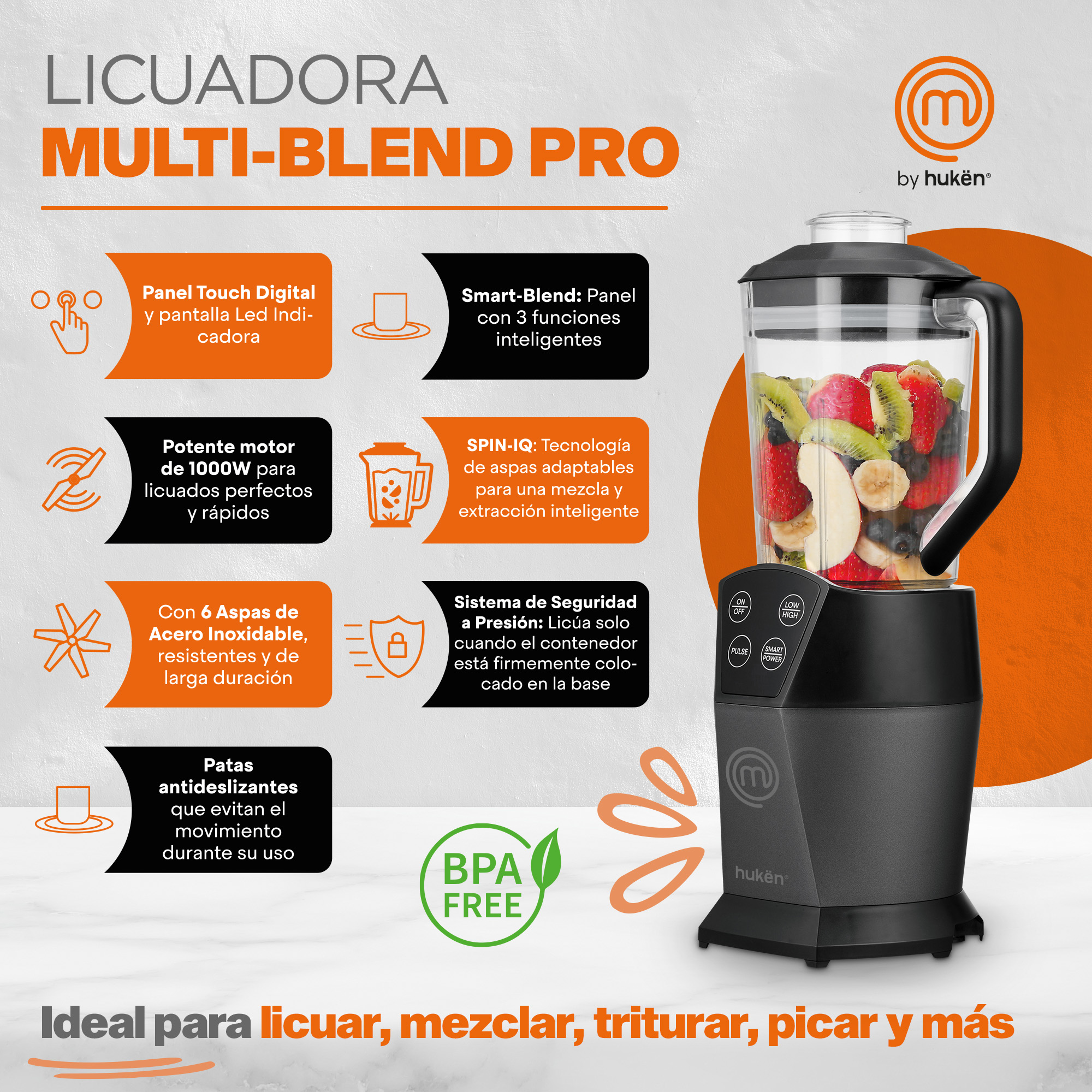 Foto 3 pulgar | Licuadora Multi-Blend Pro MasterChef MK-MB-3T Negra 1000w