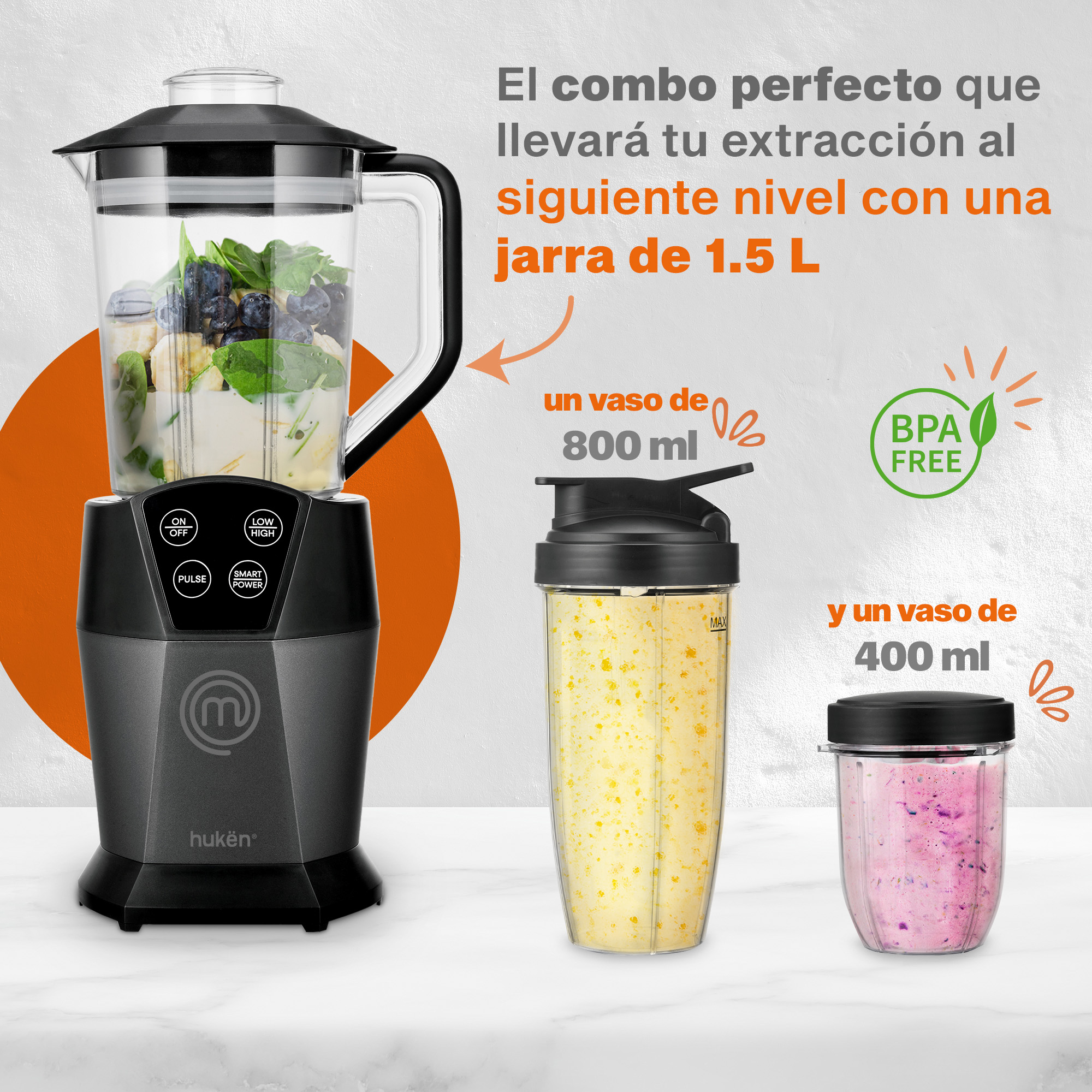 Foto 7 pulgar | Licuadora Multi-Blend Pro MasterChef MK-MB-3T Negra 1000w