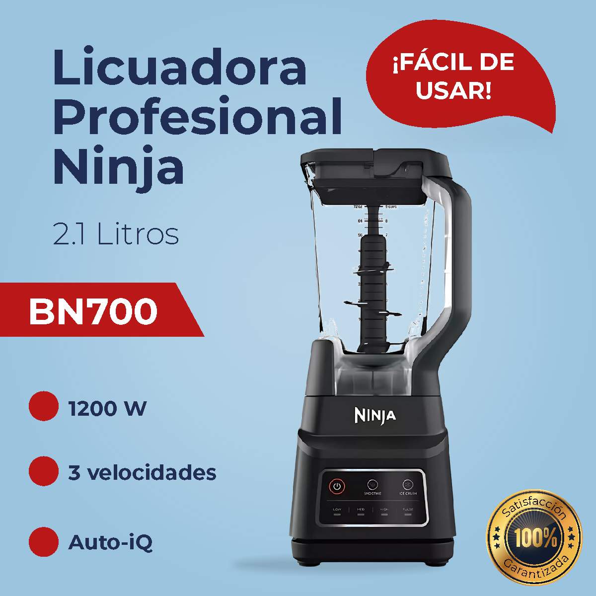 Foto 6 | Licuadora Profesional Ninja Bn700 1200 Watts Auto-iq Reacondicionado