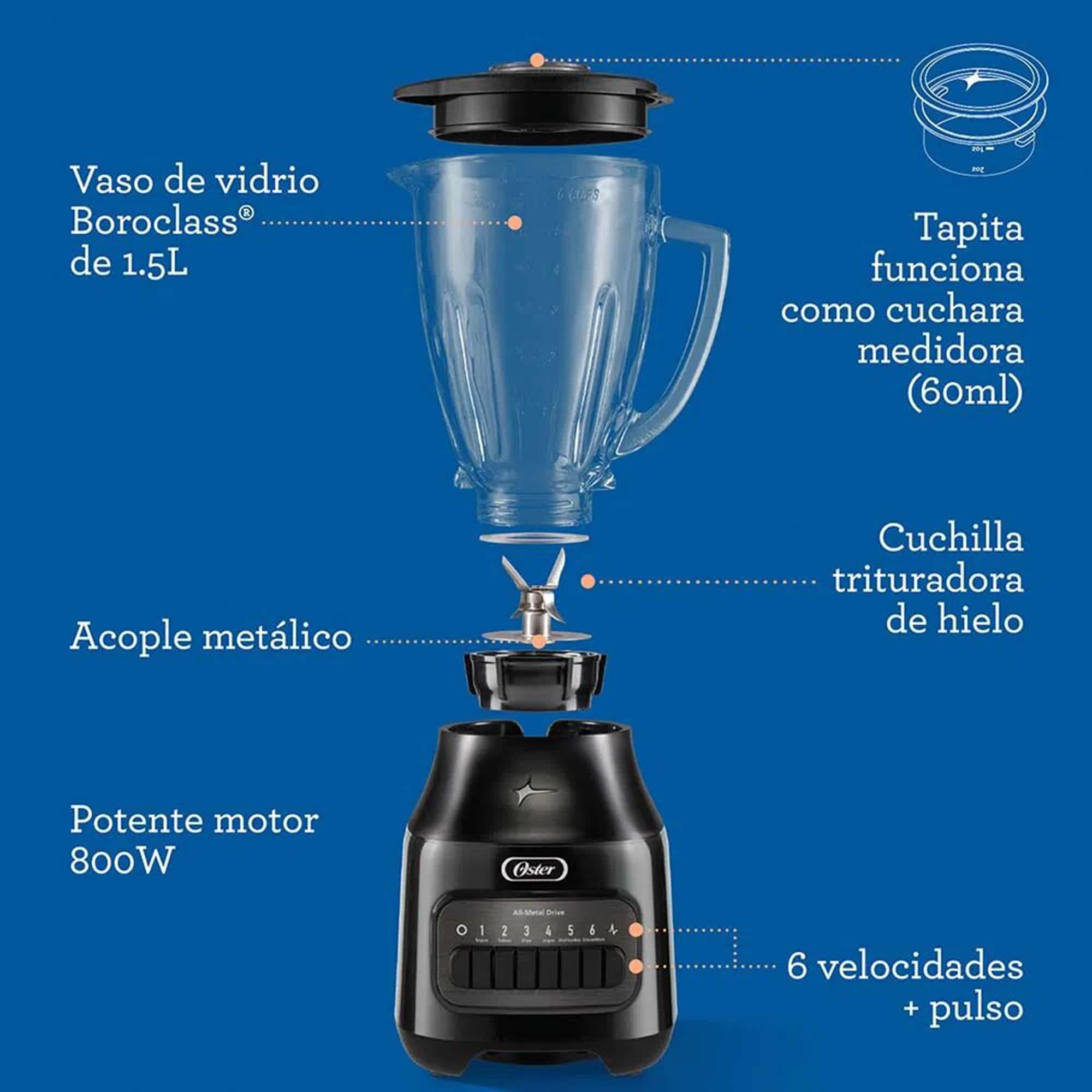 Licuadora Oster Blstpeg bpb 013 Vaso de Vidrio 6 Velocidades Negra Coppel