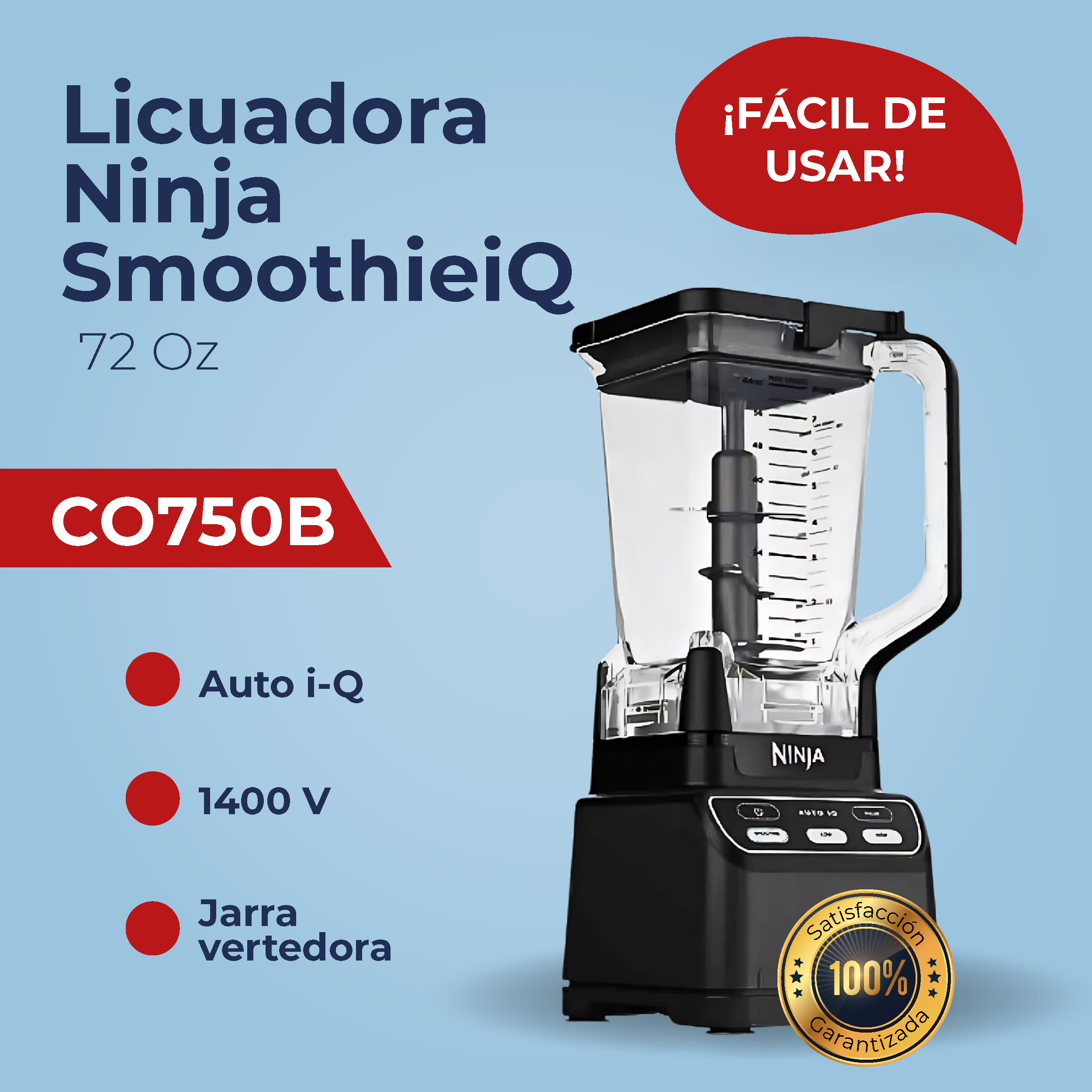 Foto 7 pulgar | Licuadora Ninja Smoothieiq Jarra 72 Oz Y Auto-iq Co750b Reacondicionado