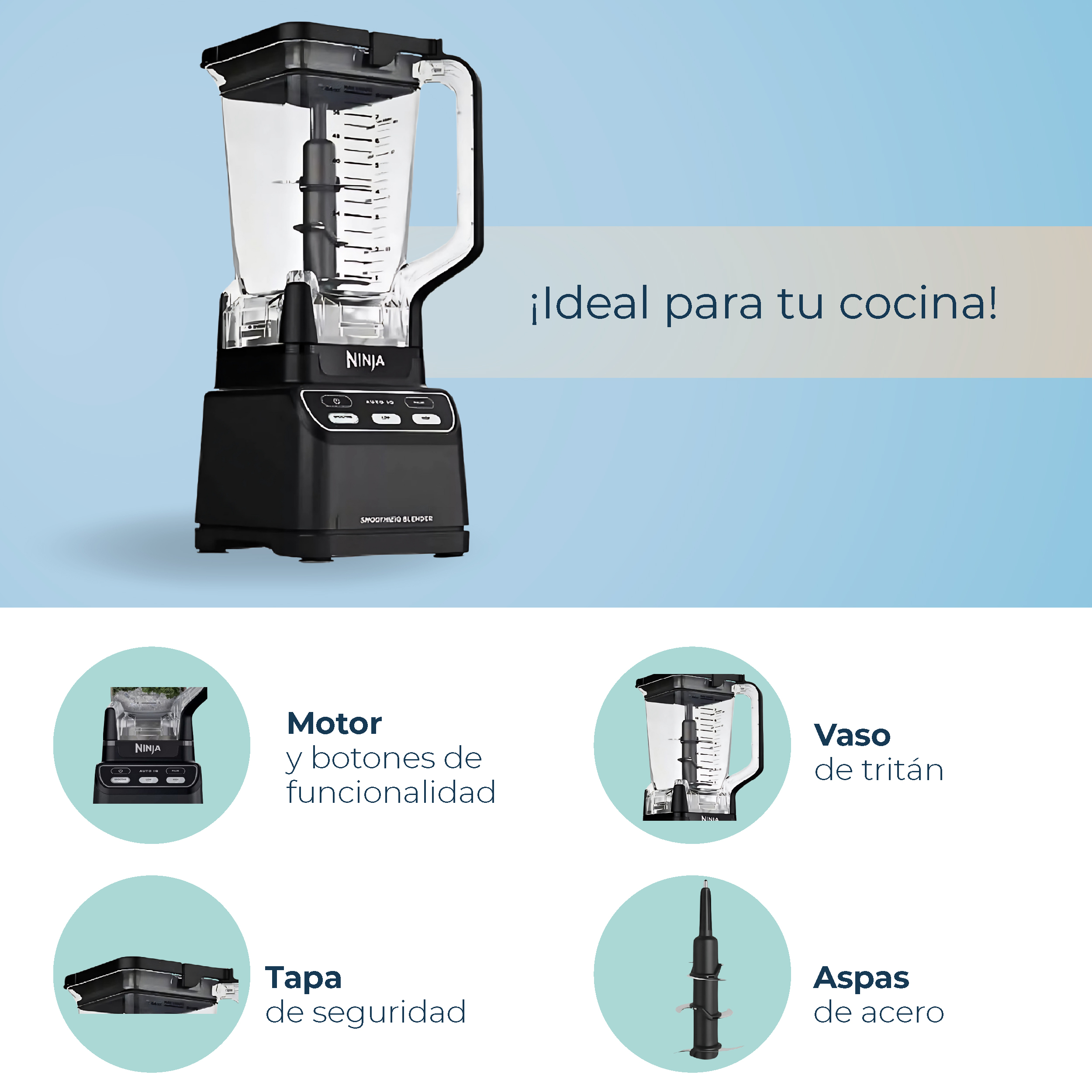 Foto 7 | Licuadora Ninja Smoothieiq Jarra 72 Oz Y Auto-iq Co750b Reacondicionado