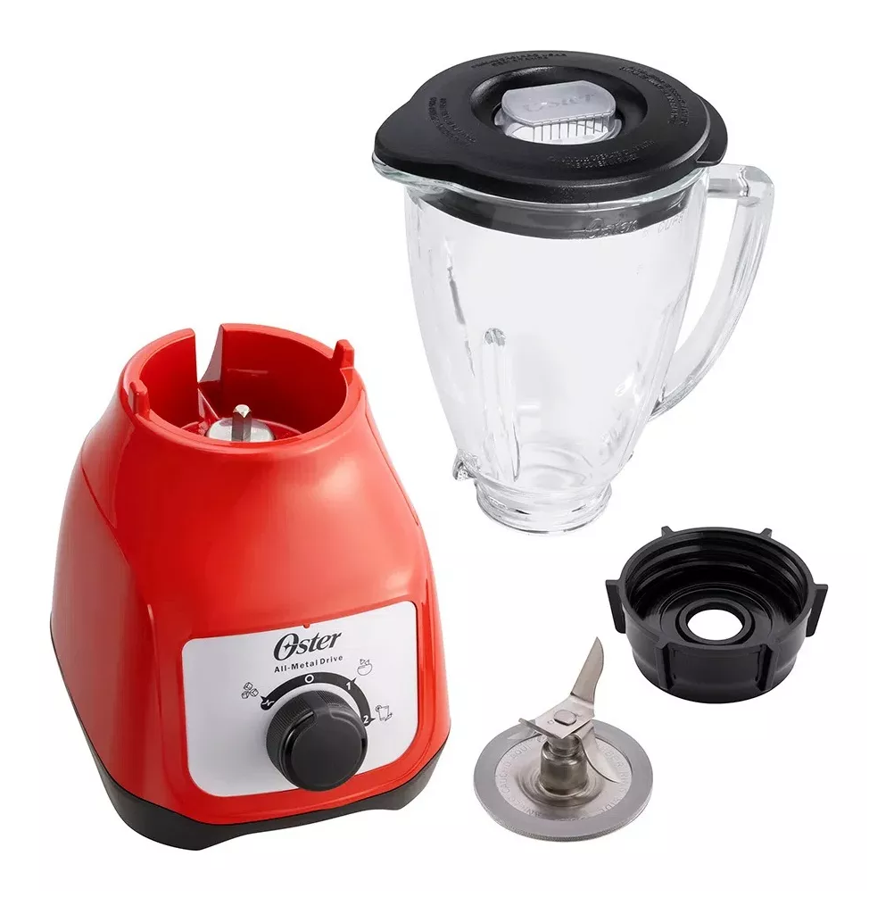 Foto 6 pulgar | Licuadora Oster Roja Vaso de Vidrio 2 Vel más Pulso 1.5 l 550w