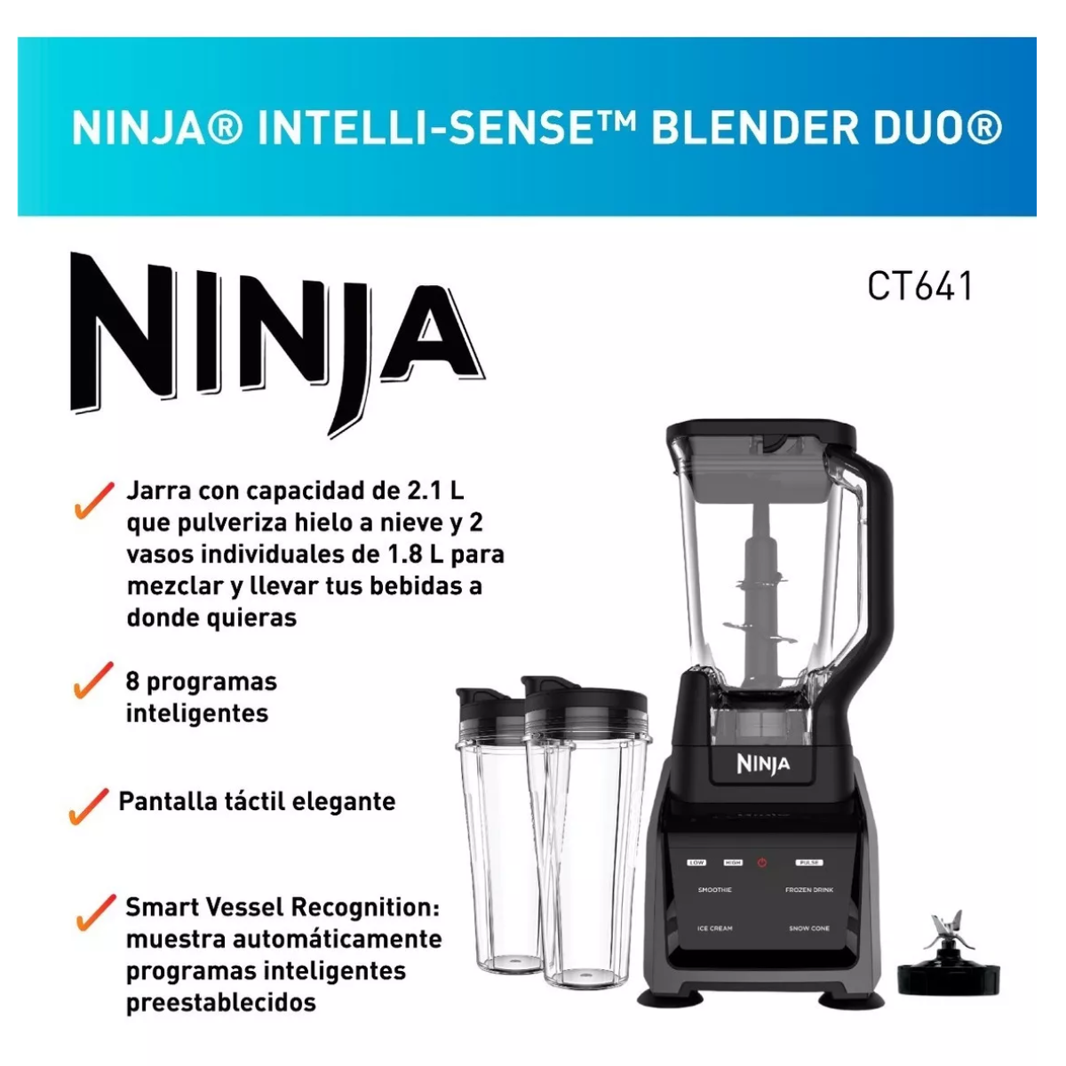 Foto 5 pulgar | Licuadora Ninja Ct641 Auto-iq Intelli-sense Blender Duo Negra