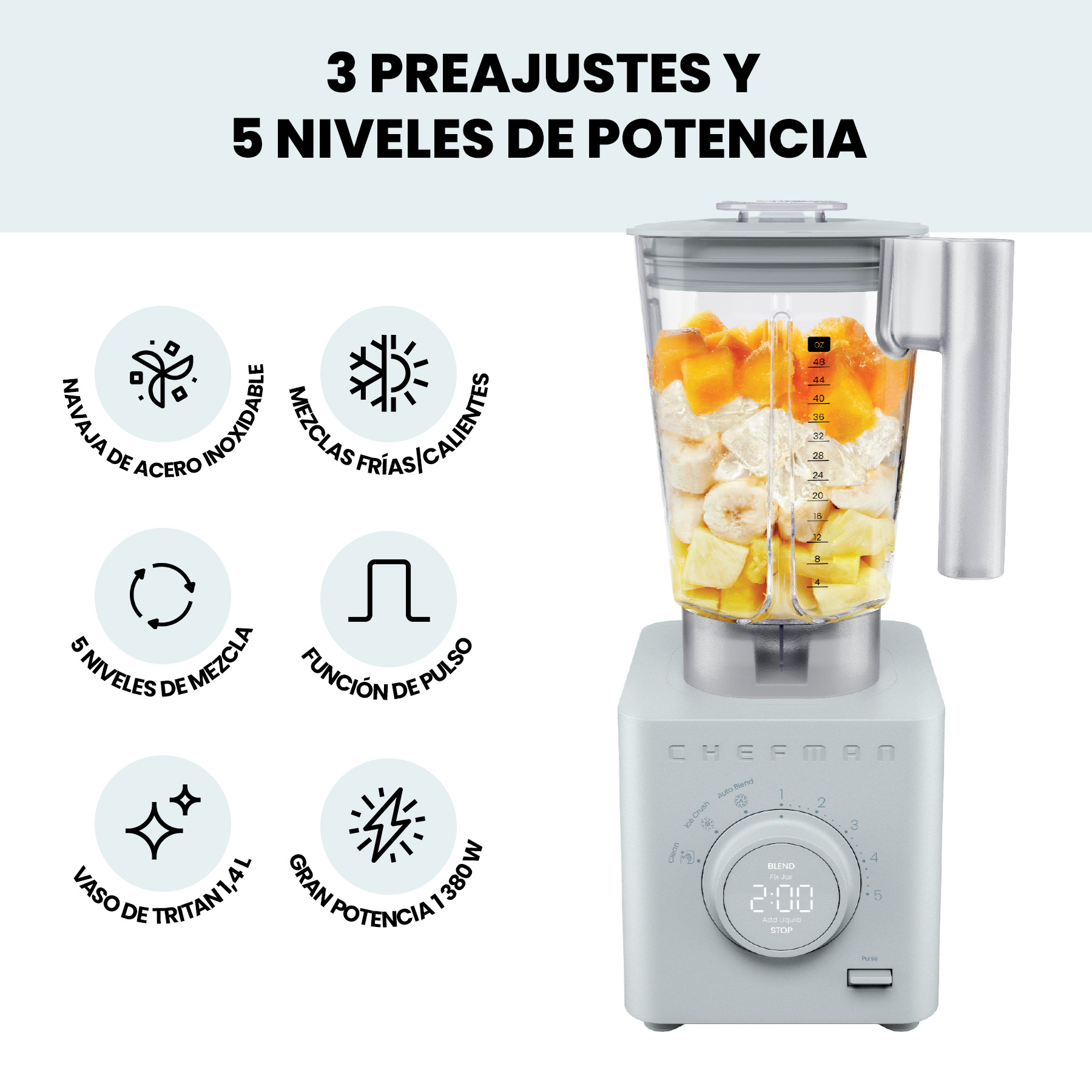 Foto 5 pulgar | Chefman Obliterator - Licuadora De Encimera De 40 Onzas Color Blanca