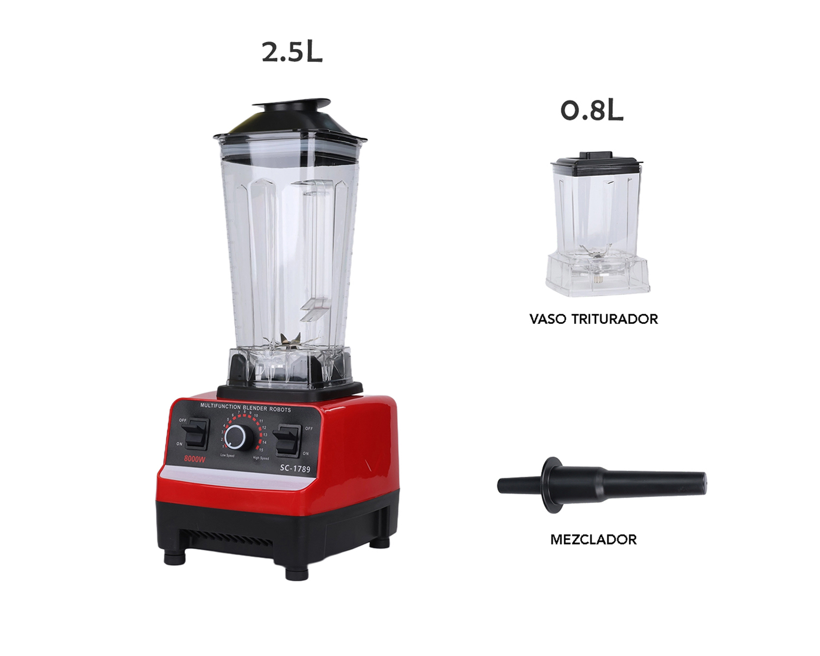 Foto 3 pulgar | Licuadora Profesional 2.5l Vaso Blender 15 Velocidades Basitex Color Rojo