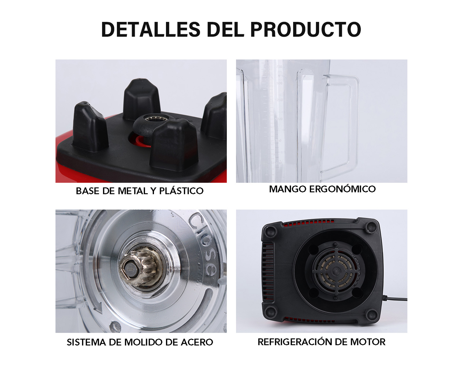 Foto 5 pulgar | Licuadora Profesional 2.5l Vaso Blender 15 Velocidades Basitex Color Rojo