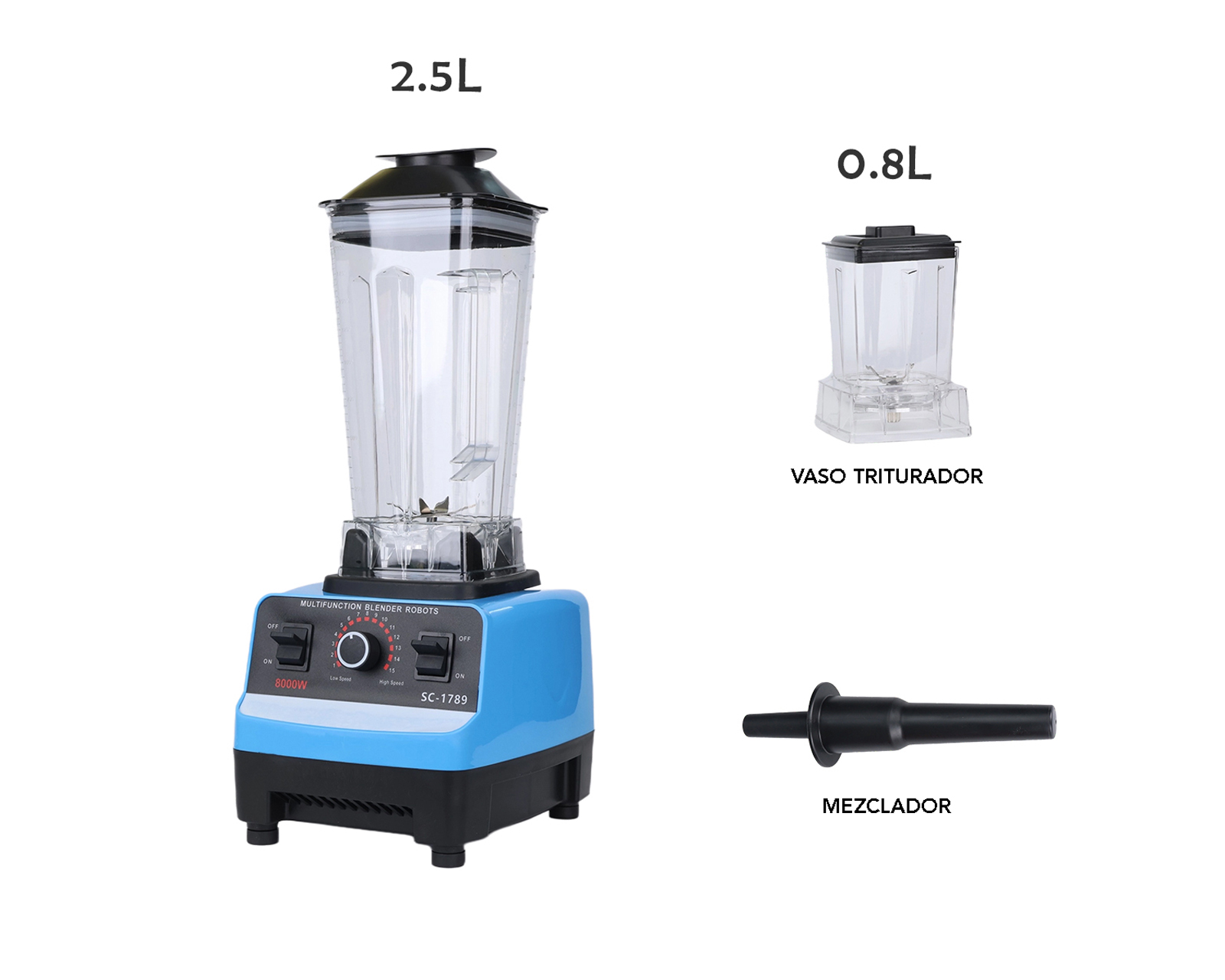 Foto 3 pulgar | Licuadora Profesional 2.5l Vaso Blender 15 Velocidades Basitex Color Azul