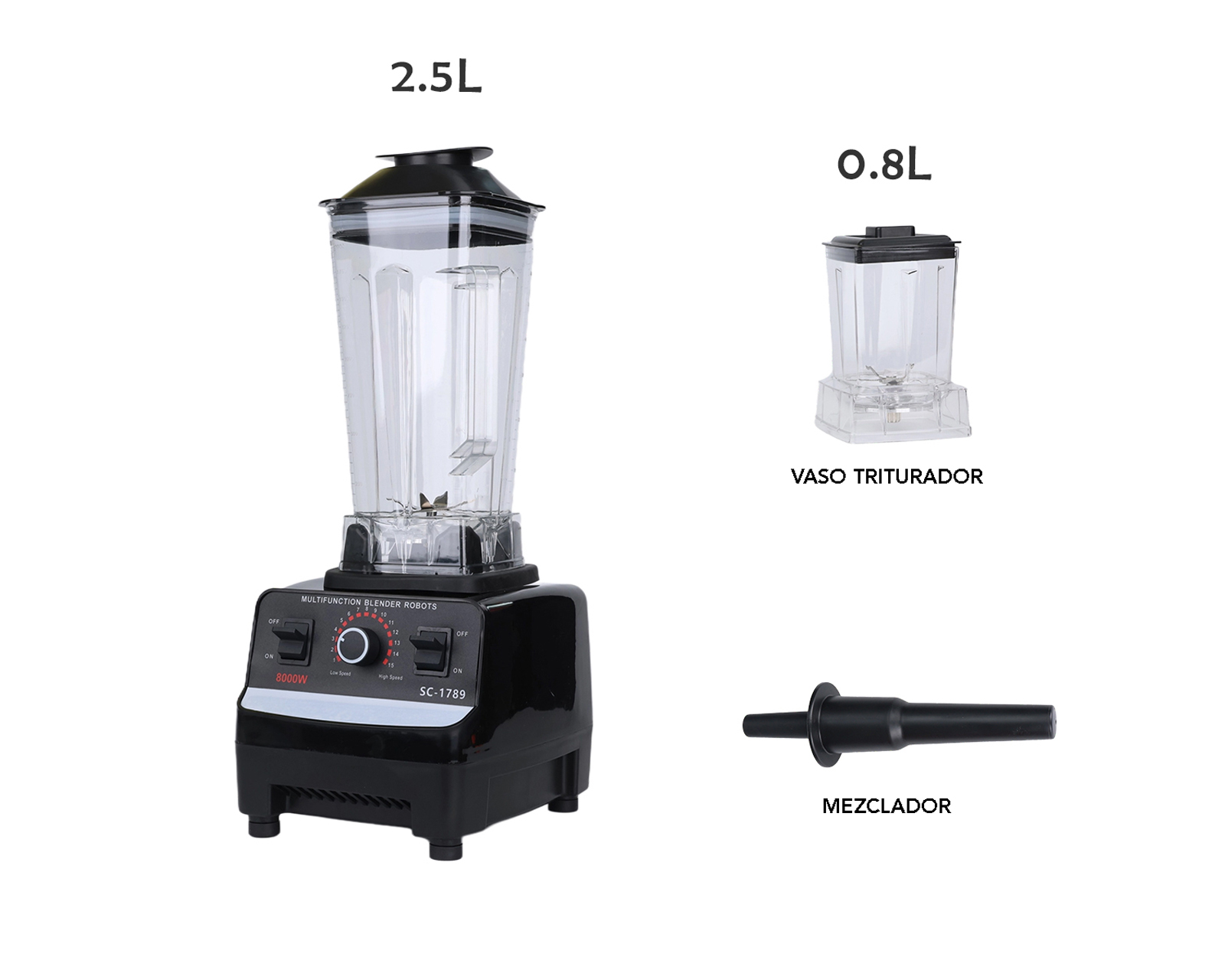Foto 3 pulgar | Licuadora Profesional 2.5l Vaso Blender 15 Velocidades Basitex Color Negro