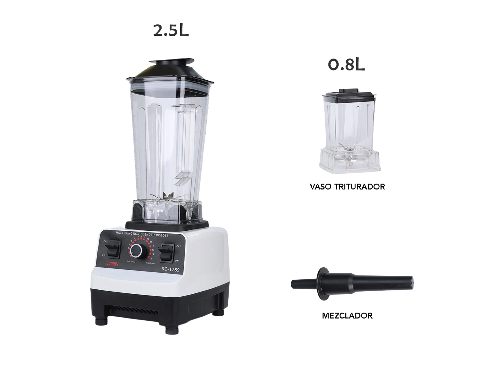 Foto 3 pulgar | Licuadora Profesional 2.5l Vaso Blender 15 Velocidades Basitex Color Blanco