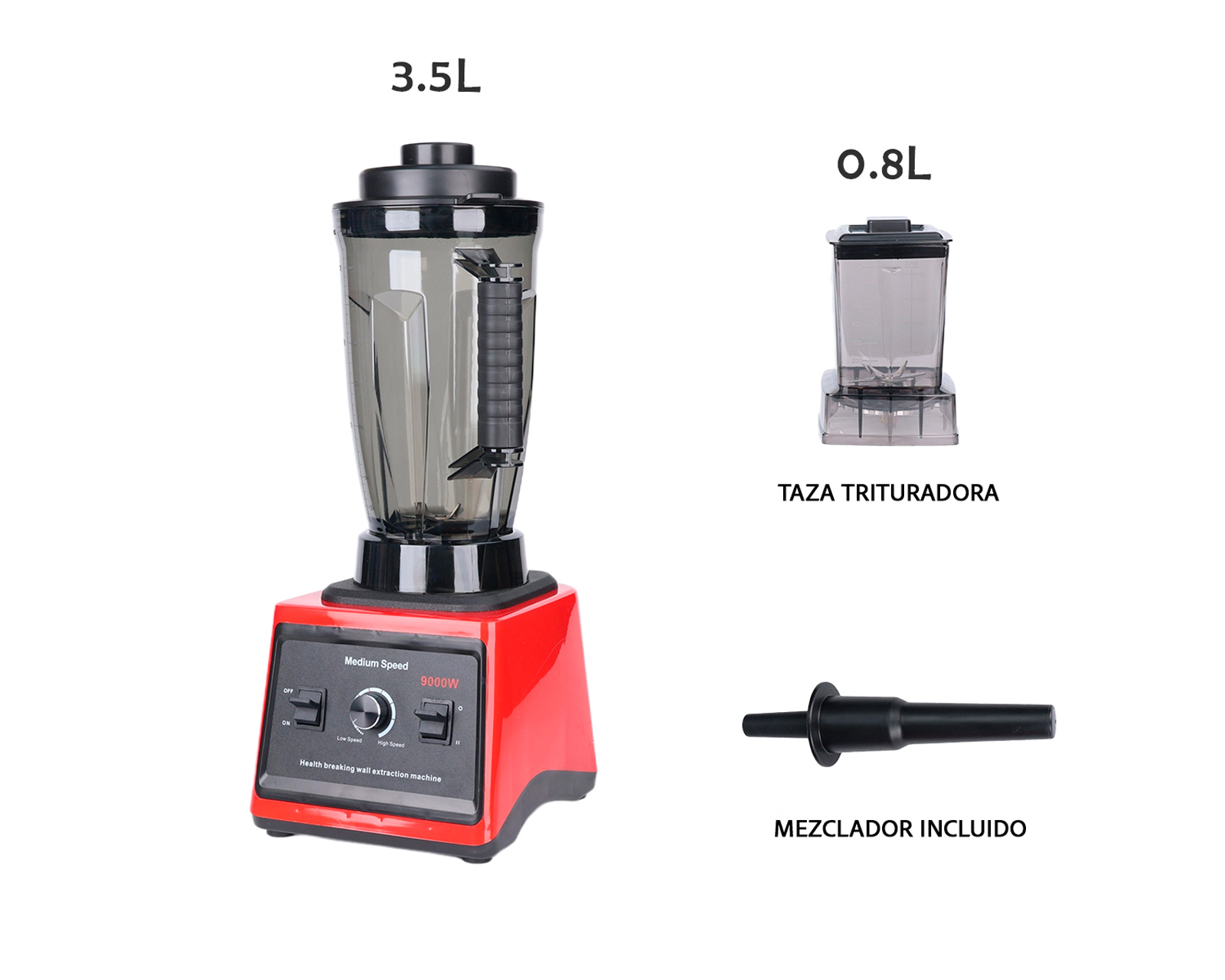 Foto 3 pulgar | Licuadora Profesional 3.5l Vaso Blender 15 Velocidades Basitex Color Rojo