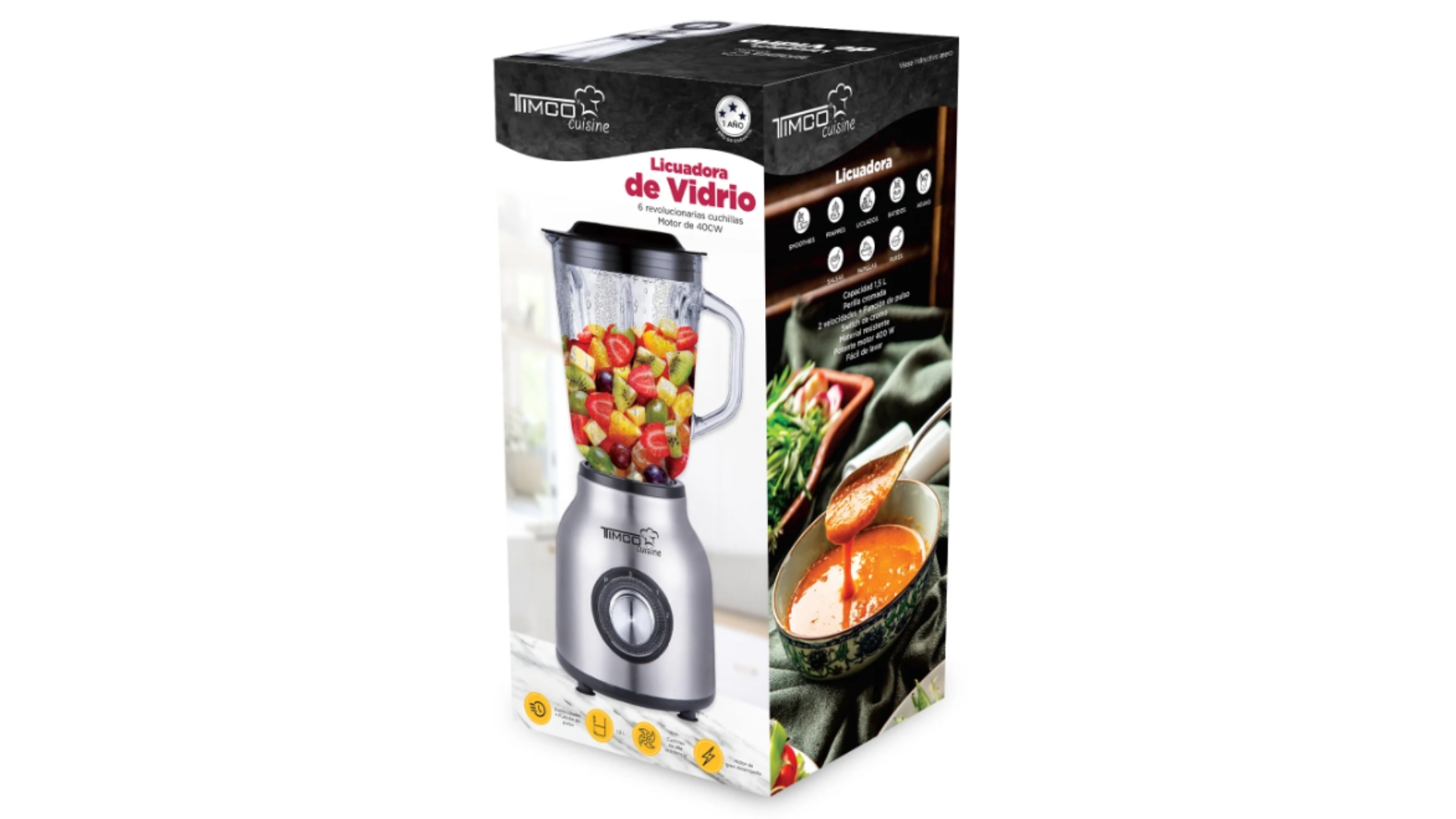 Foto 4 pulgar | Licuadora Vaso de Vidrio Timco LICX921 Inoxidable 1.5 L