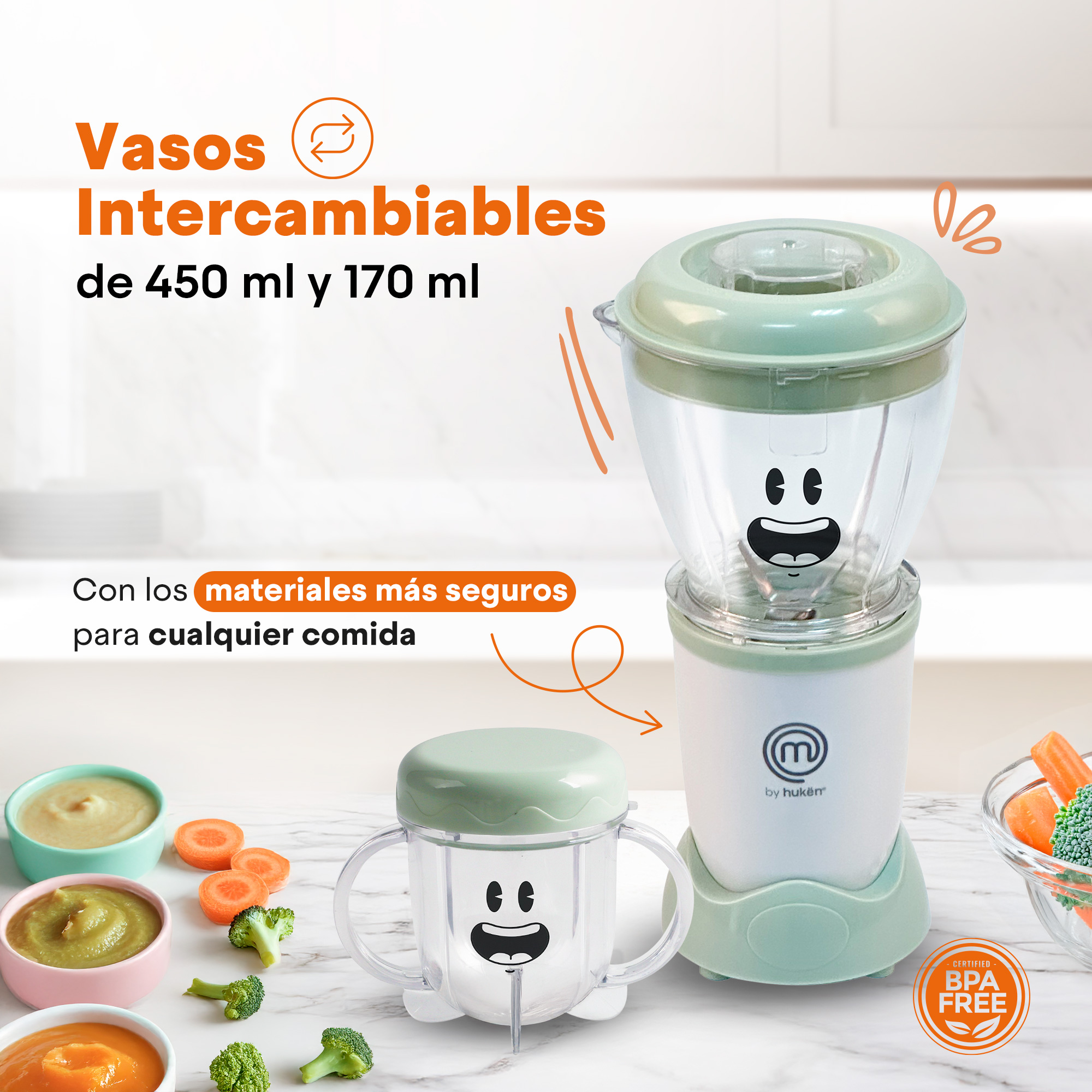 Foto 3 pulgar | Set De Licuadora Nutri-baby 2 En 1 Masterchef By Hukën Mk-nb-baby Verde Menta 300w