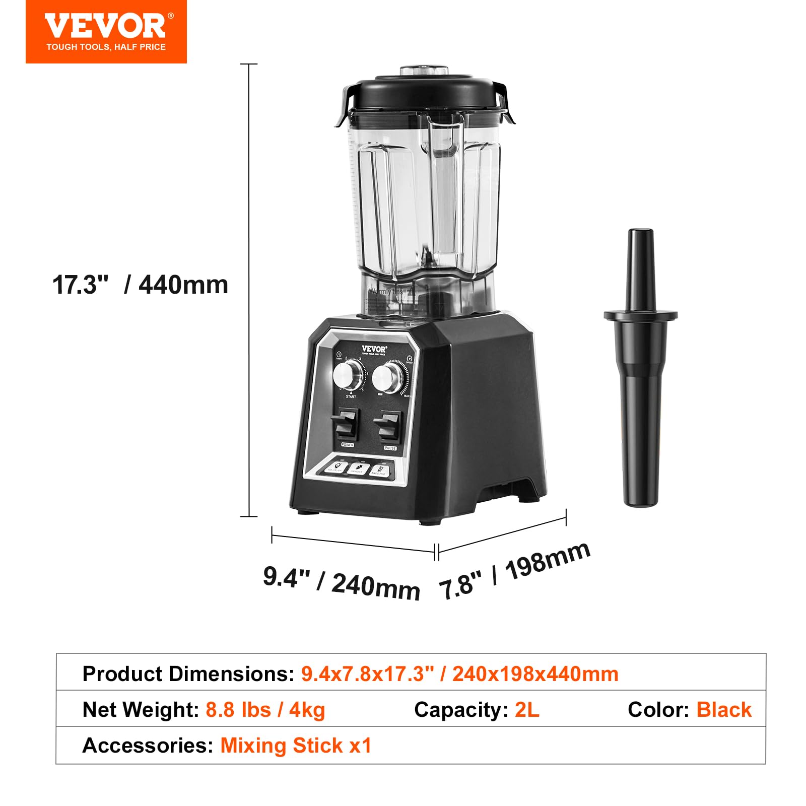 Foto 8 pulgar | Licuadora Vevor Professional Commercial 2.2l 2200w 3 Funciones - Venta Internacional.