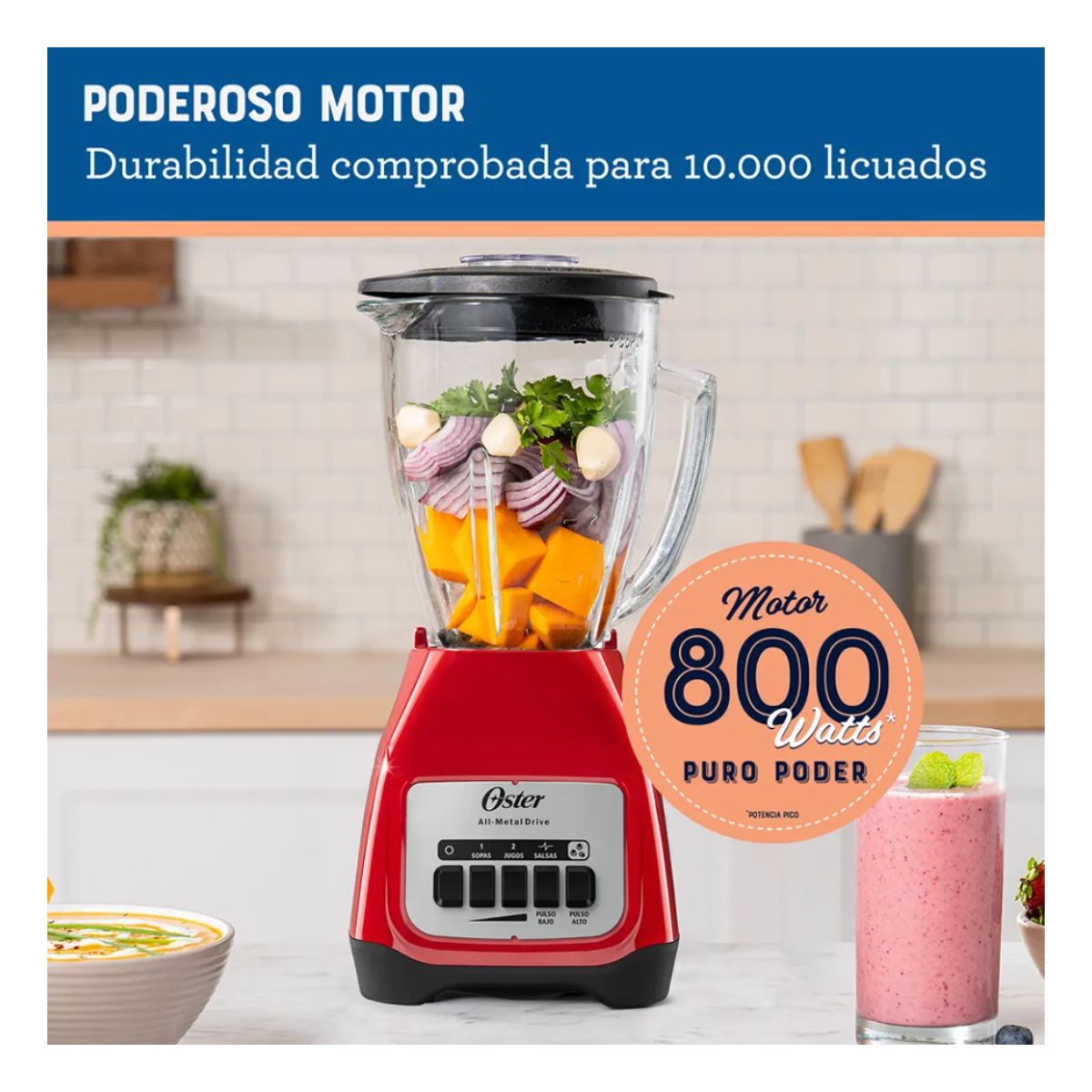 Foto 5 pulgar | Licuadora Vaso de Vidrio Oster Vel Kaliman Rojo Blstkag-rpb-013​