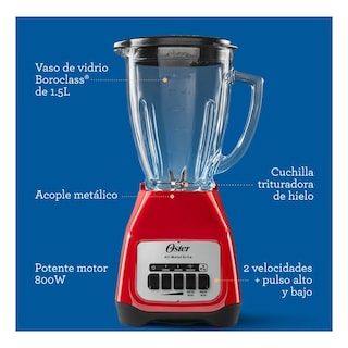 Foto 8 | Licuadora Vaso de Vidrio Oster Vel Kaliman Rojo Blstkag-rpb-013