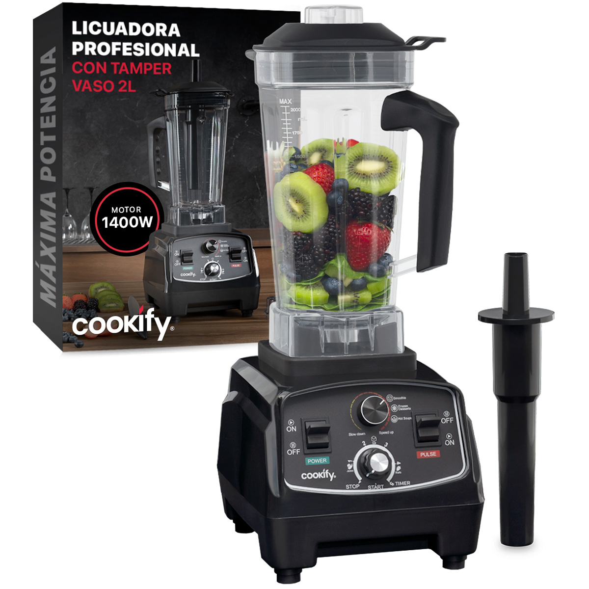Foto 2 pulgar | Licuadora Profesional De Alta Potencia Cookify, 1400w, Velocidad Ajustable, Tritura Hielo, Vaso De 2 Lts