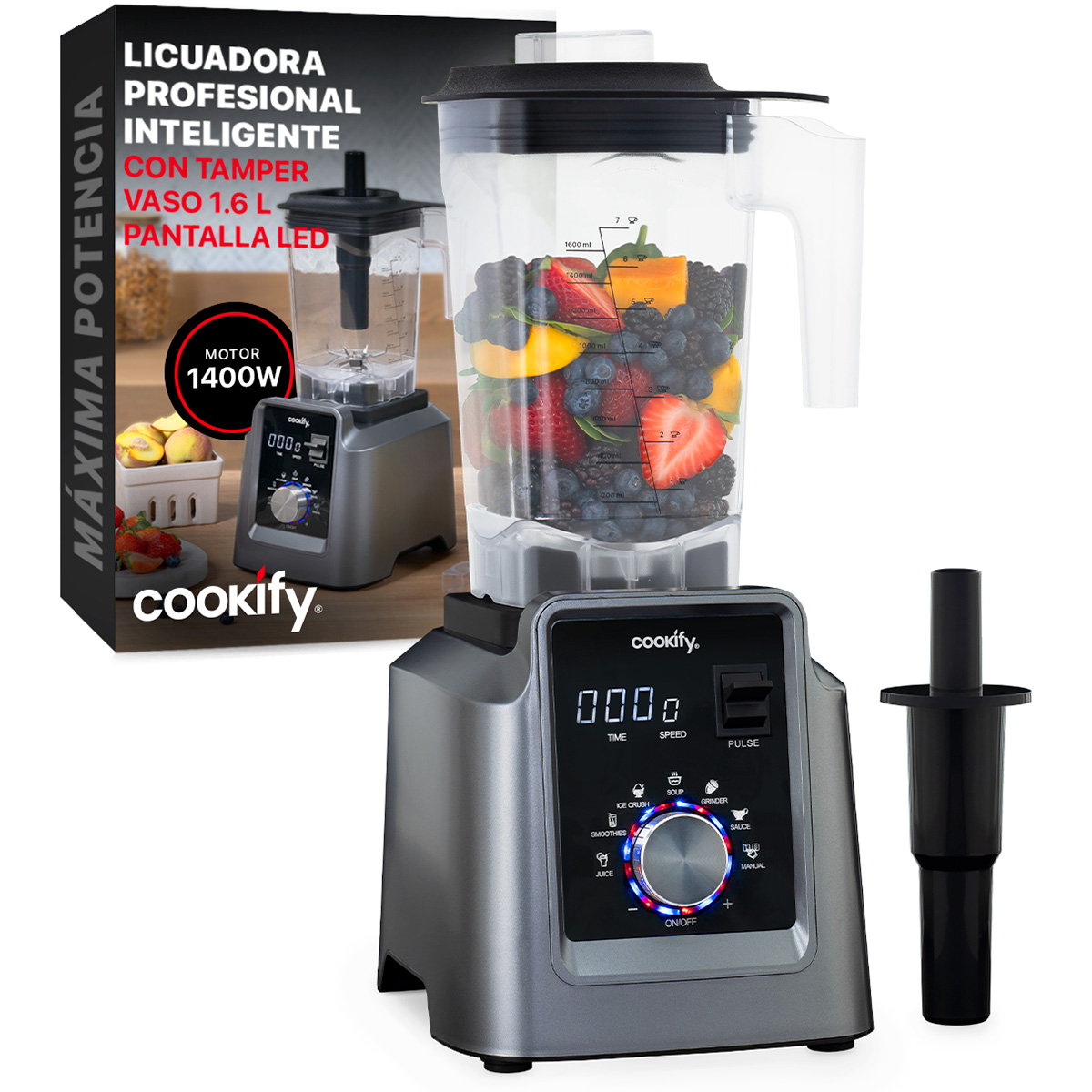 Licuadora Digital Cookify, Uso Rudo, 7 Programas Preestablecidos para Máxima Comodidad, Vaso De 1.6 Lts