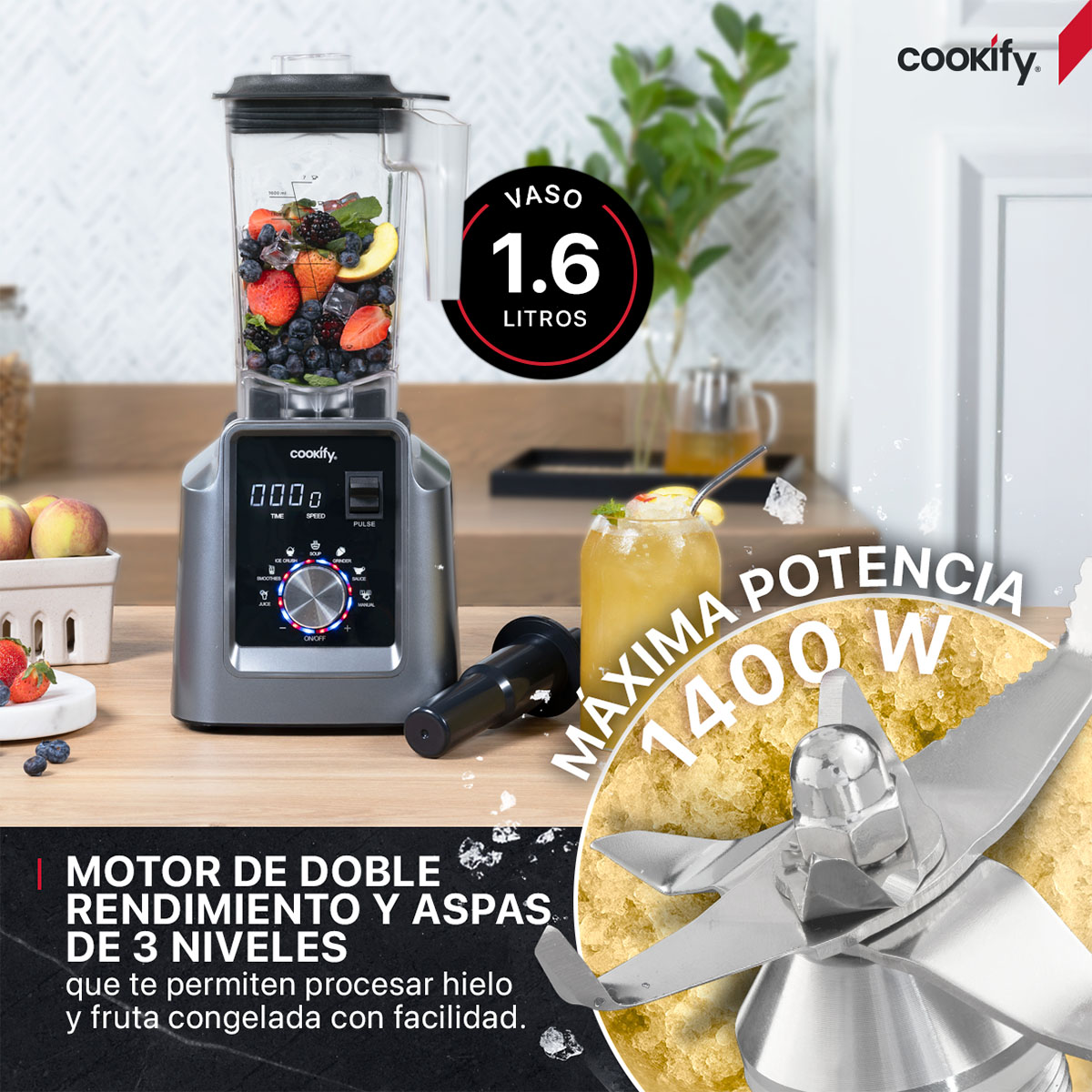 Foto 3 pulgar | Licuadora Digital Cookify, Uso Rudo, 7 Programas Preestablecidos para Máxima Comodidad, Vaso De 1.6 Lts