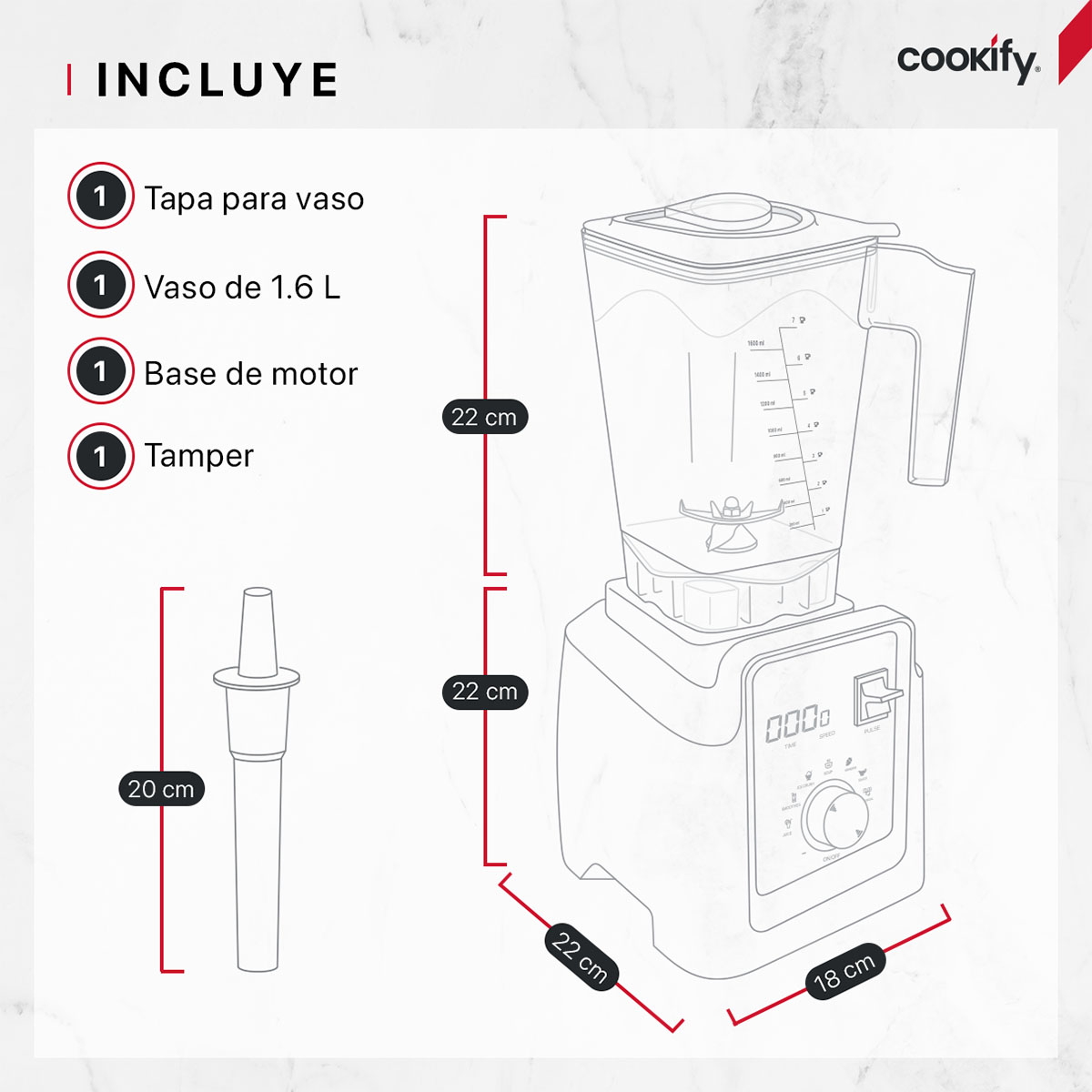 Foto 6 pulgar | Licuadora Digital Cookify, Uso Rudo, 7 Programas Preestablecidos para Máxima Comodidad, Vaso De 1.6 Lts