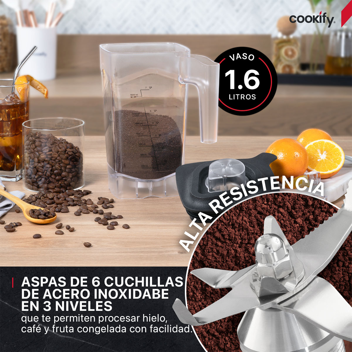 Foto 5 pulgar | Vaso De Repuesto Para Licuadora Cookify 1.6 Lts Con Aspas De Acero Inoxidable (pb005)