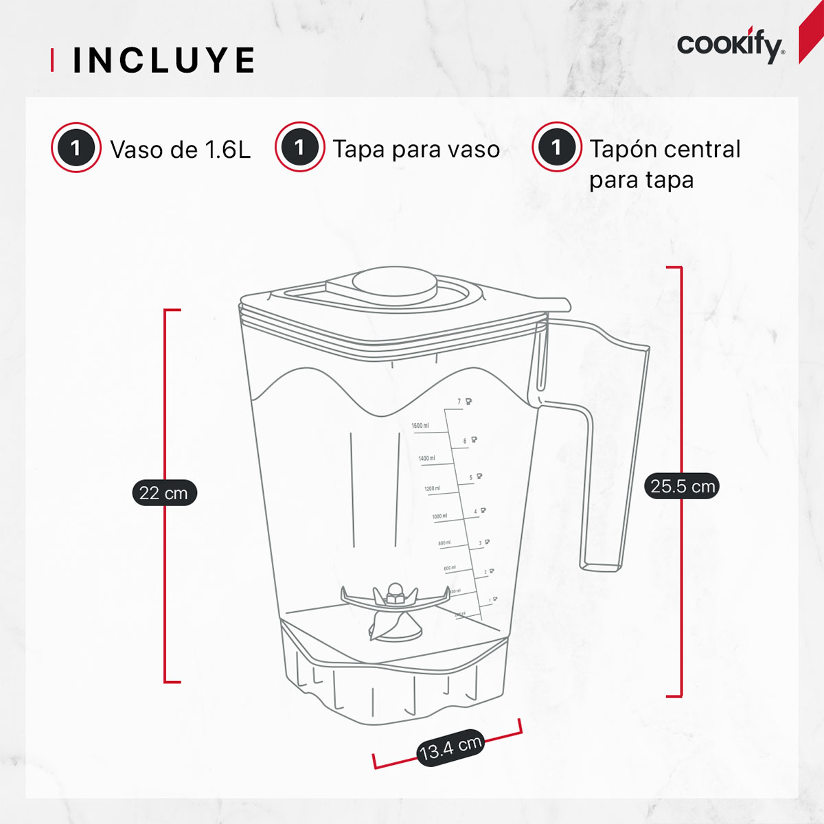 Foto 6 pulgar | Vaso De Repuesto Para Licuadora Cookify 1.6 Lts Con Aspas De Acero Inoxidable (pb005)
