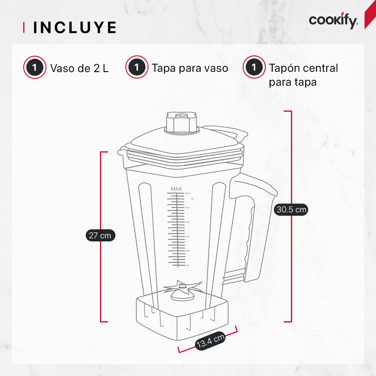 Foto 6 pulgar | Vaso De Repuesto Para Licuadora Cookify 2 Lts Con Aspas De Acero Inoxidable (pb004)