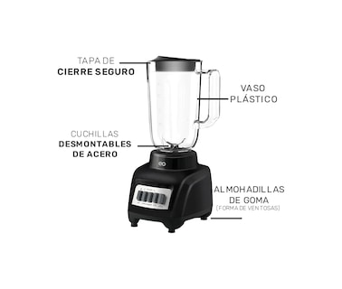 Foto 3 | Licuadora Vaso Plástico De 1.25 Litros 4 Velo Eo Safe Imports Esi-20322 Negro