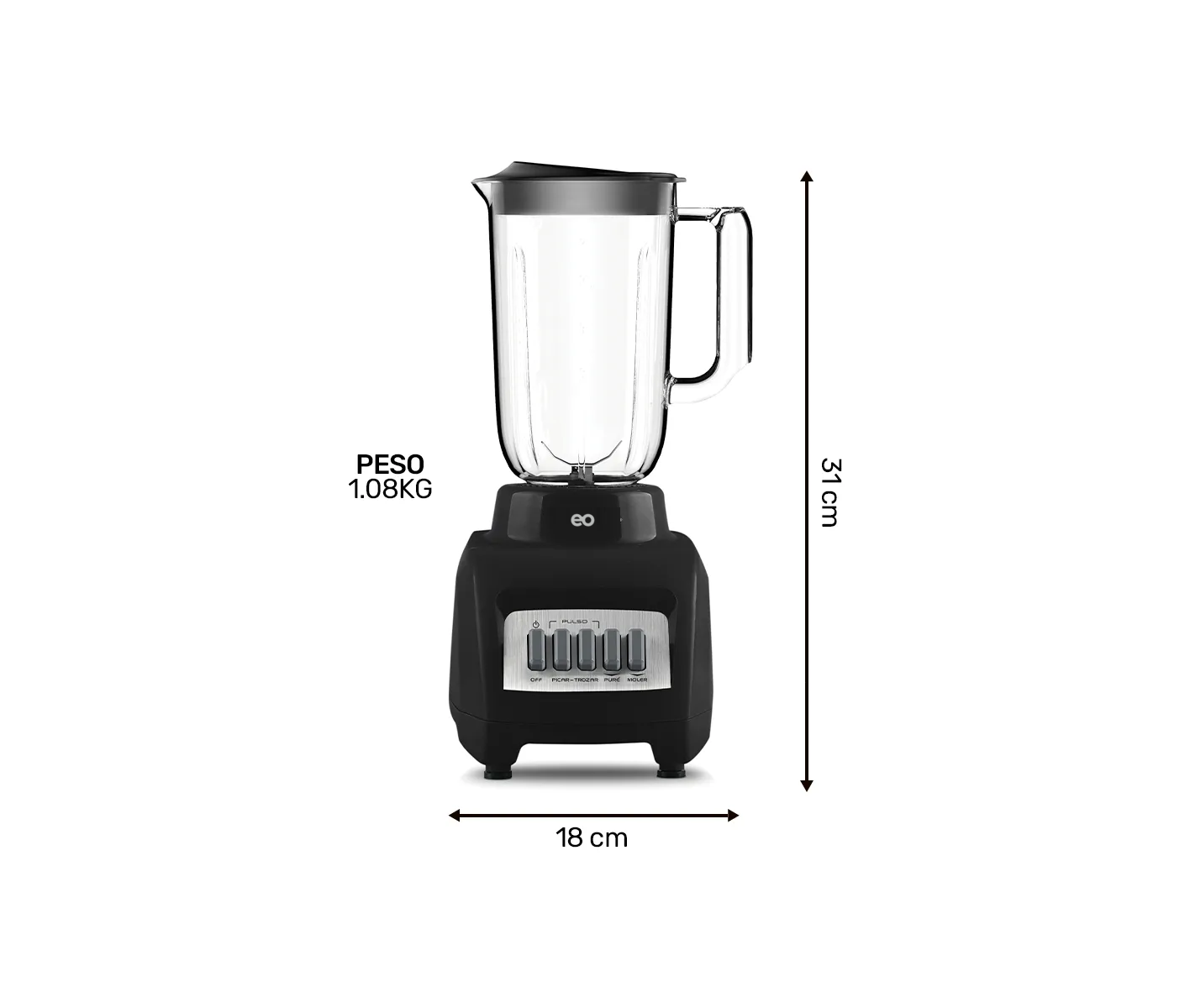Foto 4 | Licuadora Vaso Plástico De 1.25 Litros 4 Velo   Eo Safe Imports Esi-20322 Negro