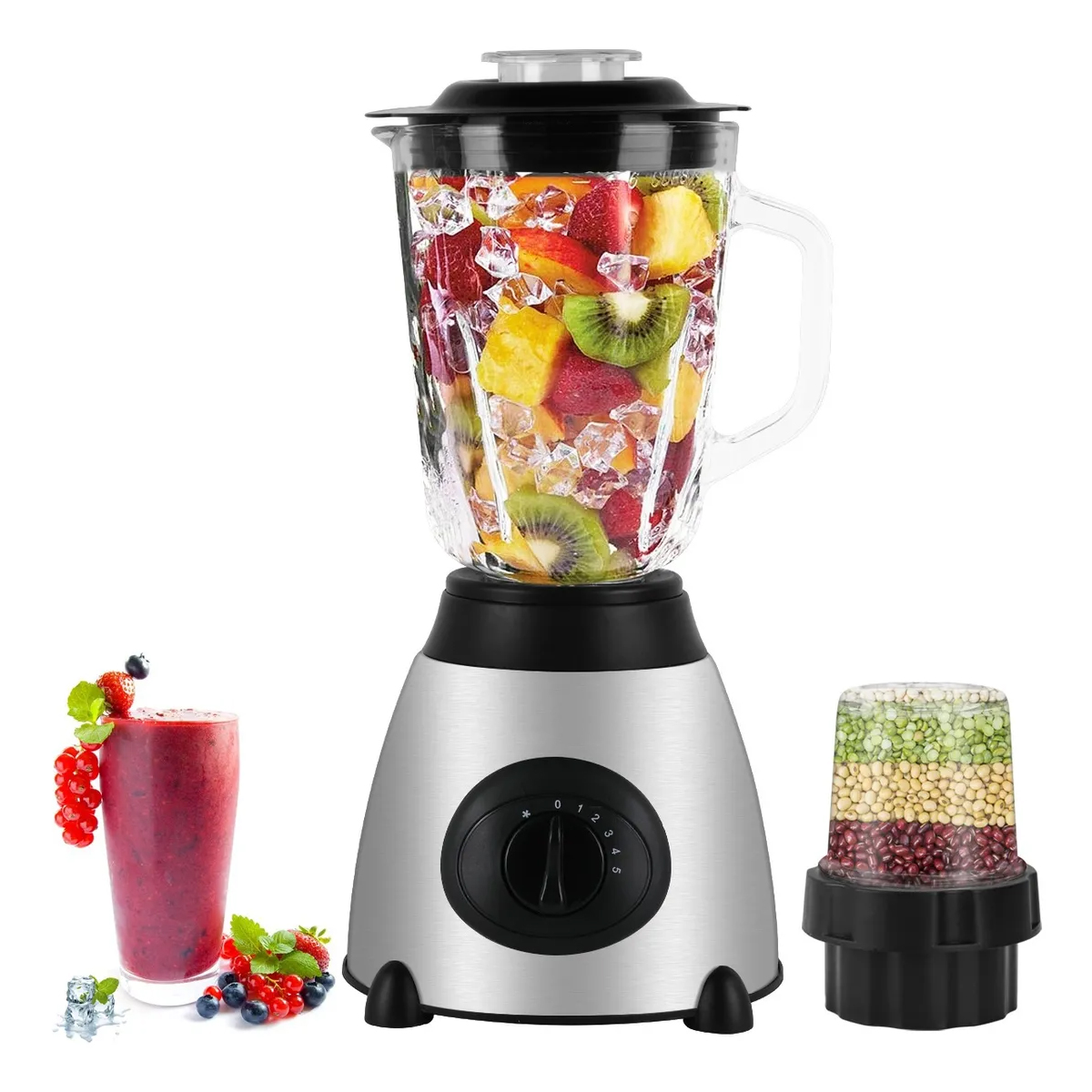 Foto 2 pulgar | Licuadora Profesional 850w Con Vaso De Vidrio 1.5l + Vaso Molinillo 150ml  6 Cuchillas Inox  5 Velocidades  Acero In