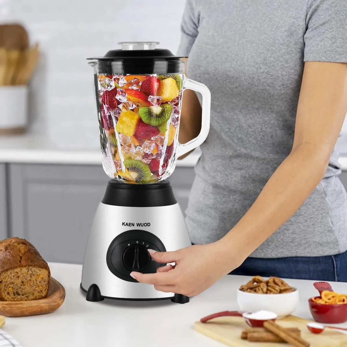 Foto 8 | Licuadora Profesional 850w Con Vaso De Vidrio 1.5l + Vaso Molinillo 150ml  6 Cuchillas Inox  5 Velocidades  Acero In