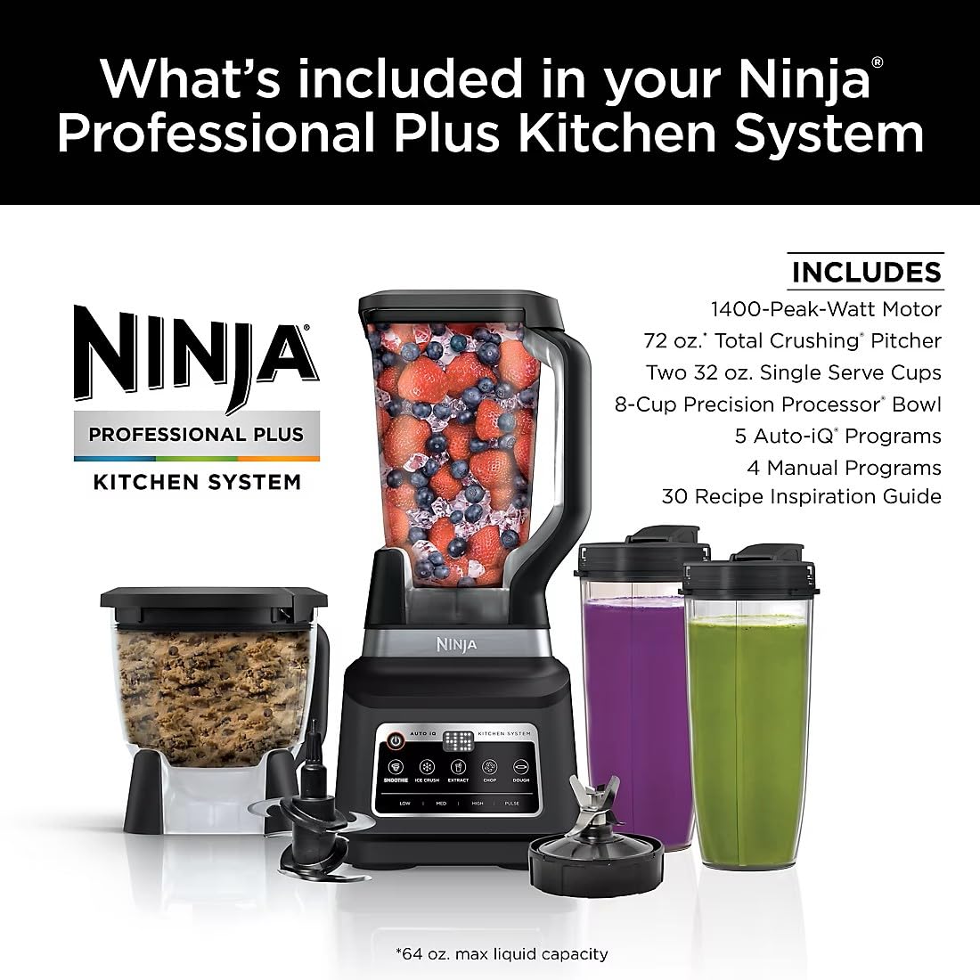Foto 5 pulgar | Sistema De Cocina Ninja Bn805a Pro Plus 1400w 5 En 1 Negro - Venta Internacional.