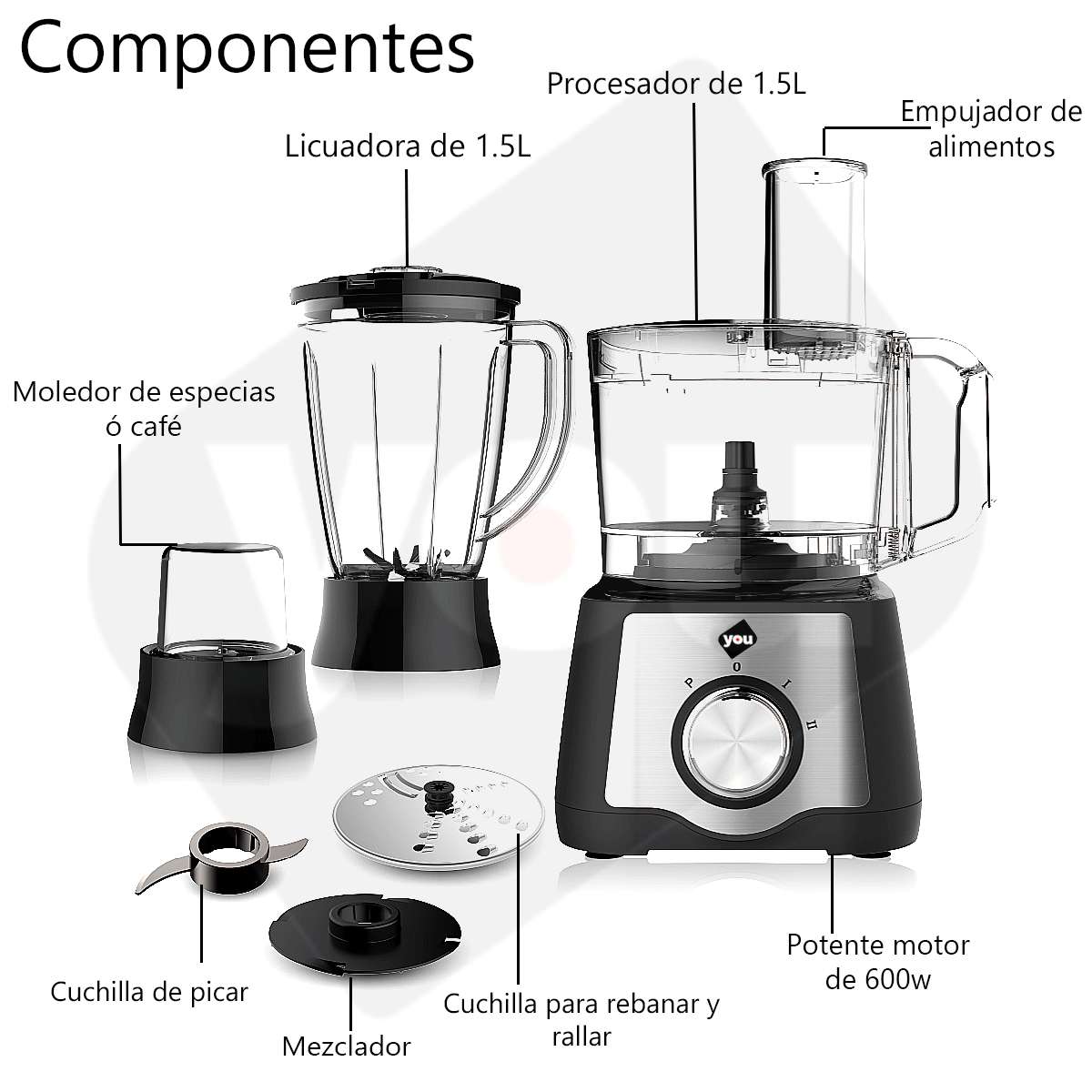 Foto 3 | Licuadora y Procesador de Alimentos You 7 en 1 3 Velocidades