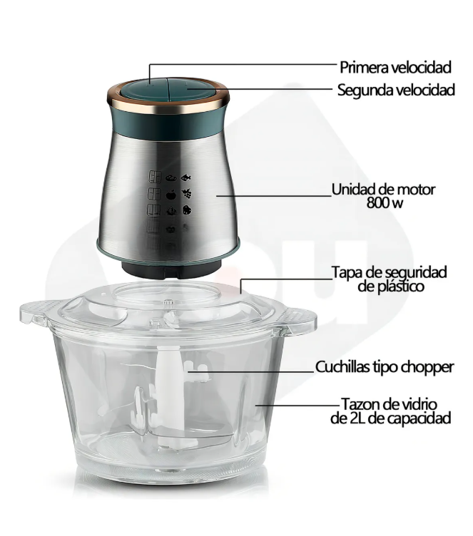 Foto 4 pulgar | Procesador De Alimentos Con 4 Cuchillas 2 Vel Picador 2l  Color Plata / Verde Marino
