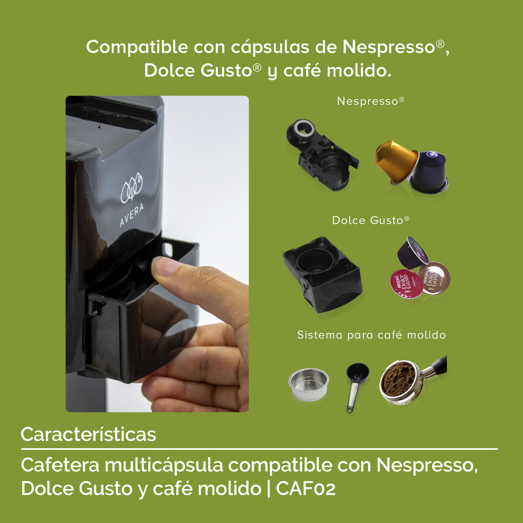 Foto 5 pulgar | Cafetera Multicápsulas Avera Caf02 Expresso 800 Ml - Color Negro