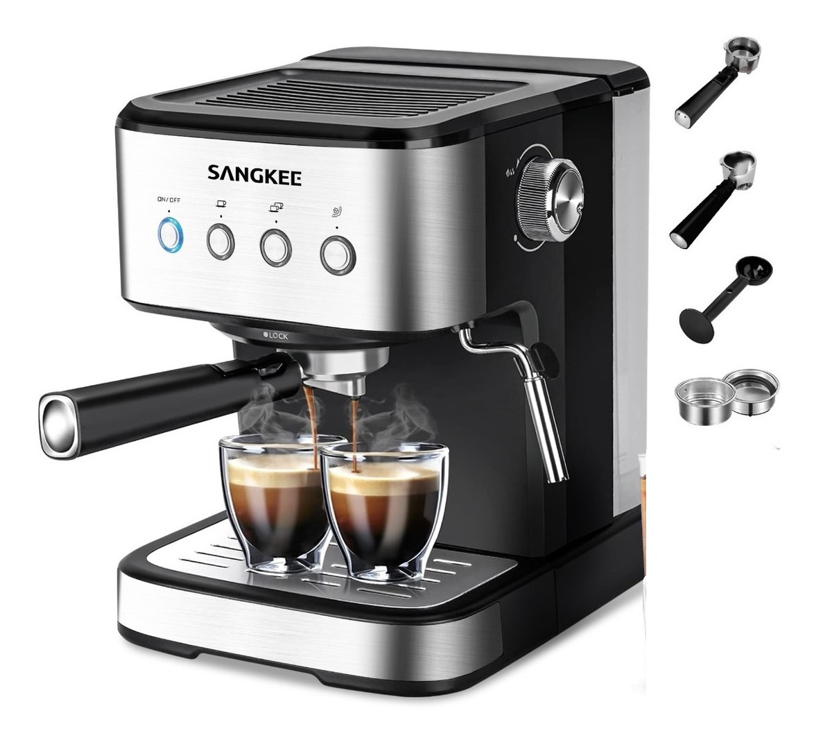 Cafetera de Espresso y Capuchino Sangkee CAF-021-1623 color Negro con Espumador