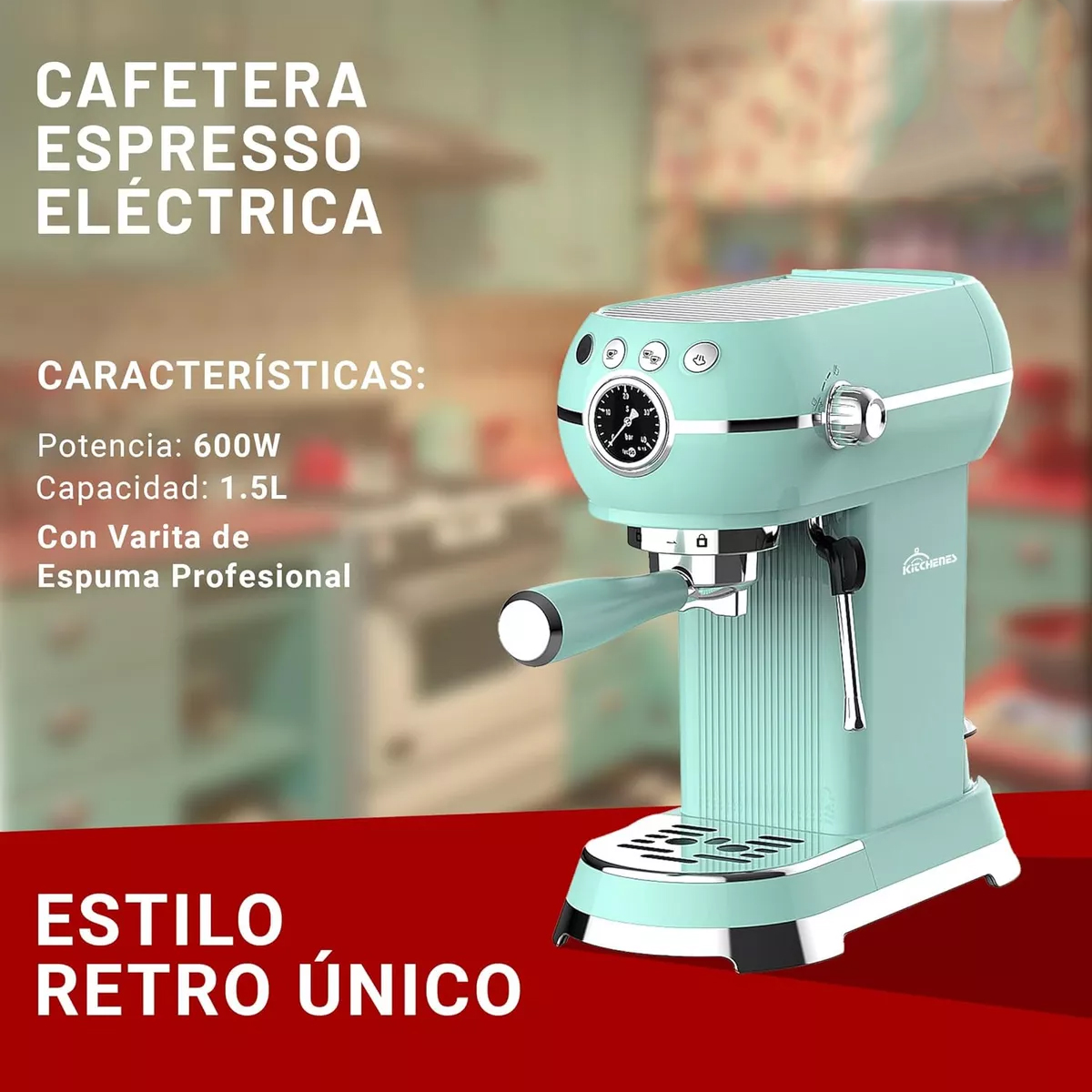 Foto 3 pulgar | Cafetera Eléctrica Retro Espresso y Capuchino 1.5l 600w Verde