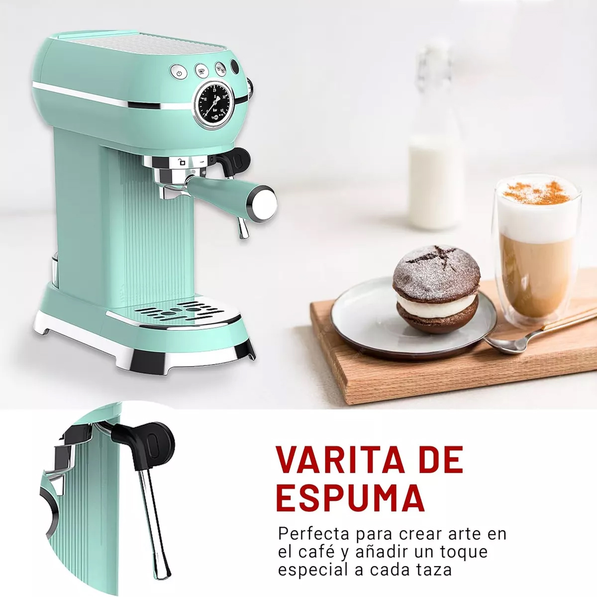 Foto 5 pulgar | Cafetera Eléctrica Retro Espresso y Capuchino 1.5l 600w Verde