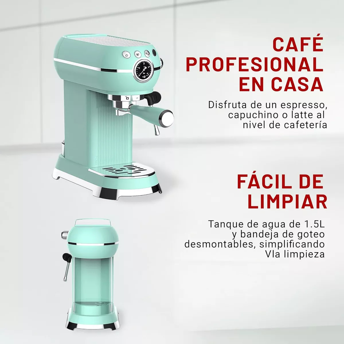 Foto 6 pulgar | Cafetera Eléctrica Retro Espresso y Capuchino 1.5l 600w Verde