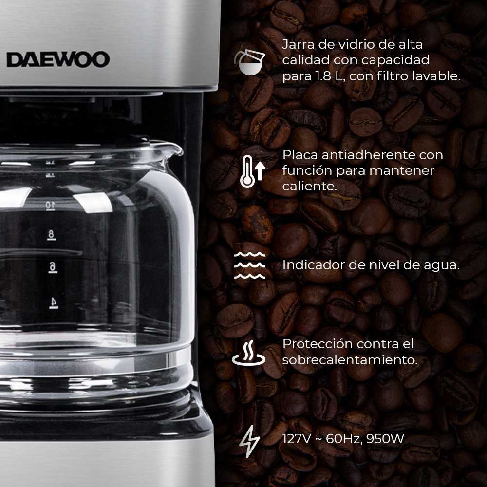 Foto 4 pulgar | Cafetera Daewoo DCM-1869N color Negro 1.8 L 15 Tazas Filtro Reutilizable