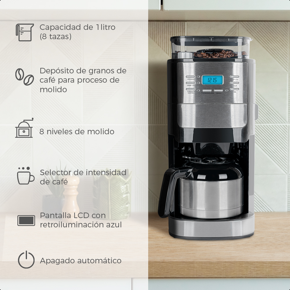 Foto 7 pulgar | Cafetera Y Molino 2 En 1 Daewoo 1l 8 Niveles Pantalla Lcd