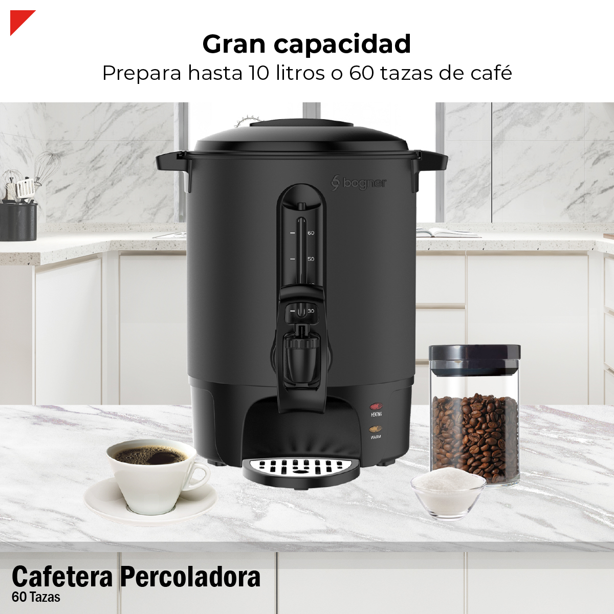 Foto 3 pulgar | Cafetera Percoladora Bogner de Acero Inoxidable 60 Tazas 1500w Bcm10l