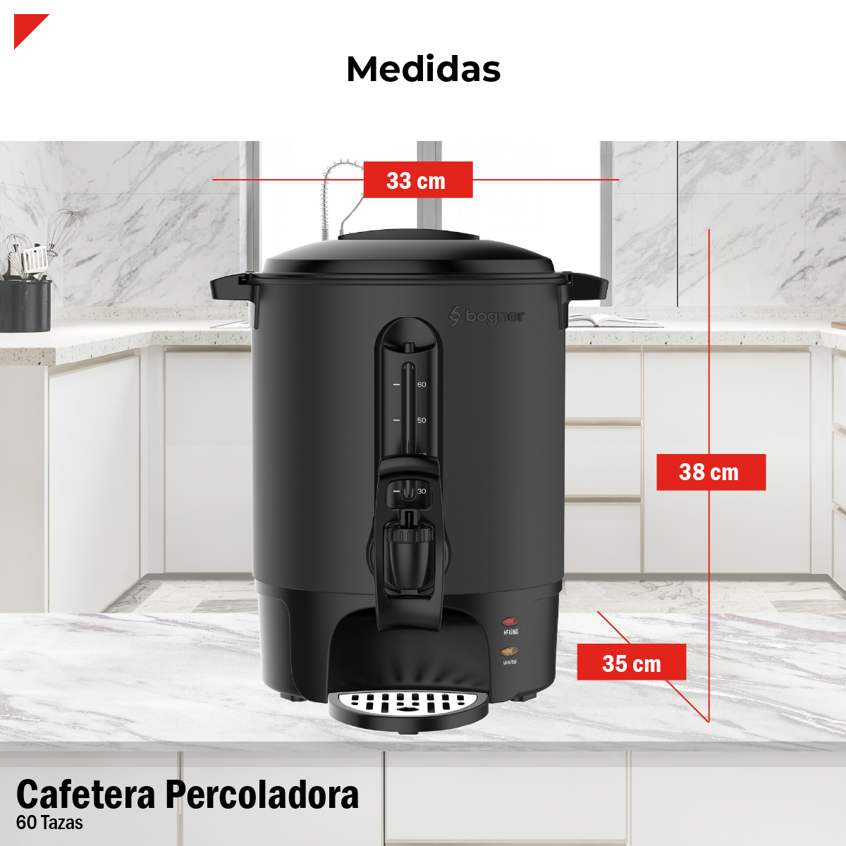 Foto 5 pulgar | Cafetera Percoladora Bogner de Acero Inoxidable 60 Tazas 1500w Bcm10l