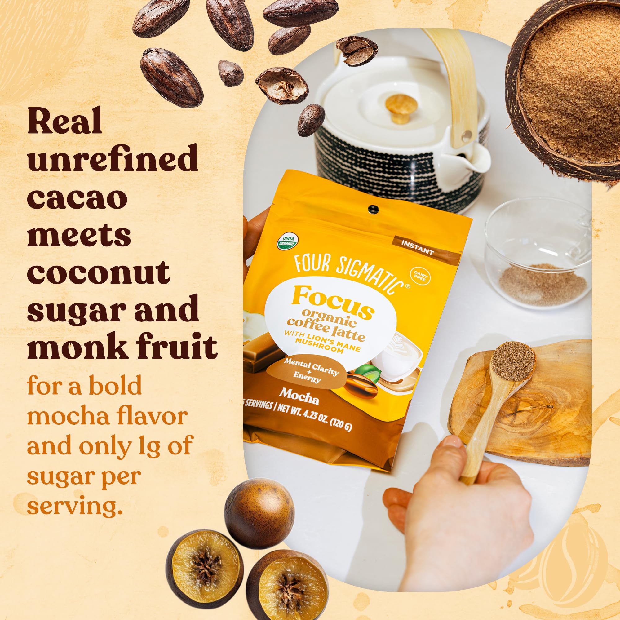 Foto 4 | Café Con Leche Four Sigmatic Focus, Moca Orgánico, Multiservicio - Venta Internacional.