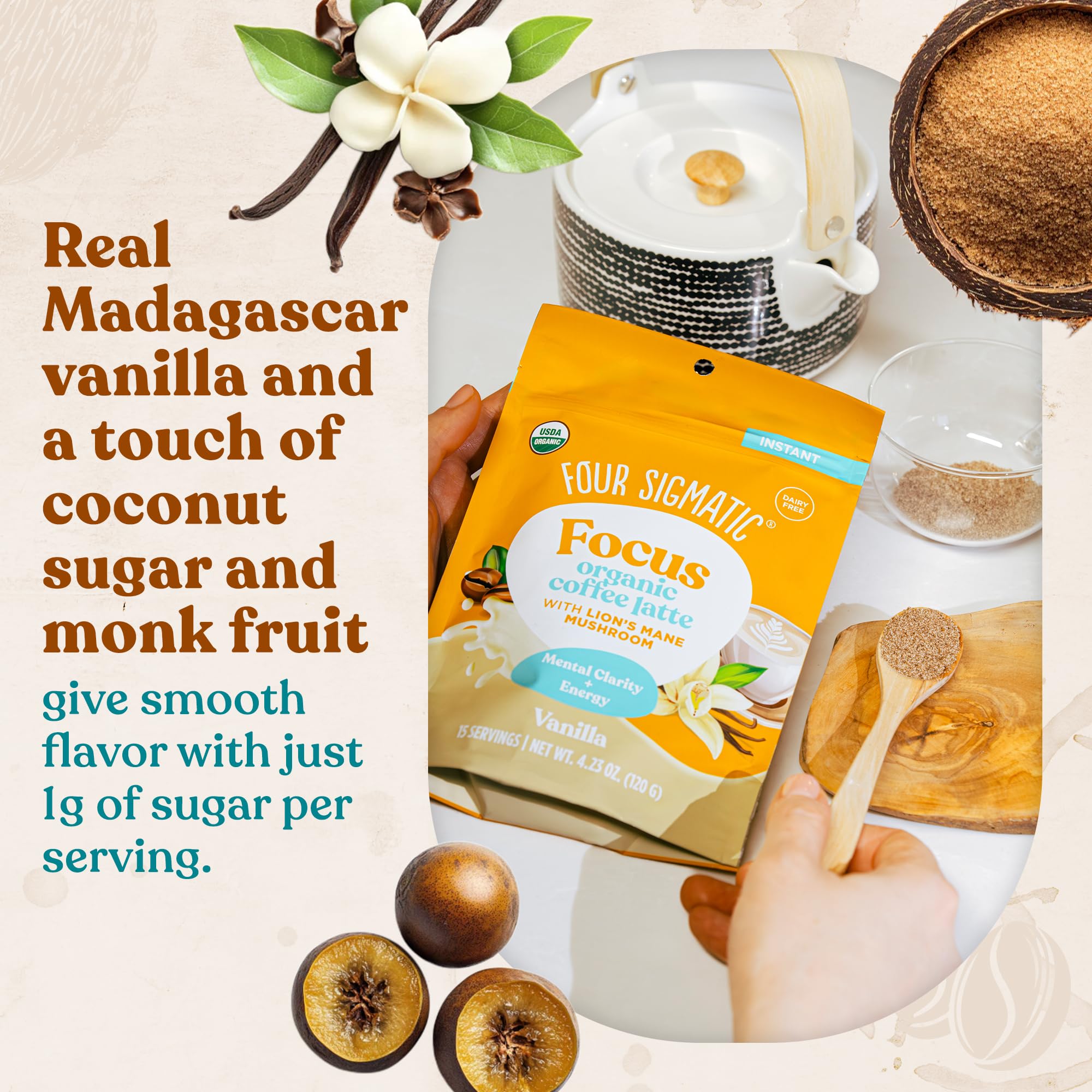 Foto 4 | Café Con Leche Four Sigmatic Focus, Vainilla Orgánica, Multiservicio - Venta Internacional.
