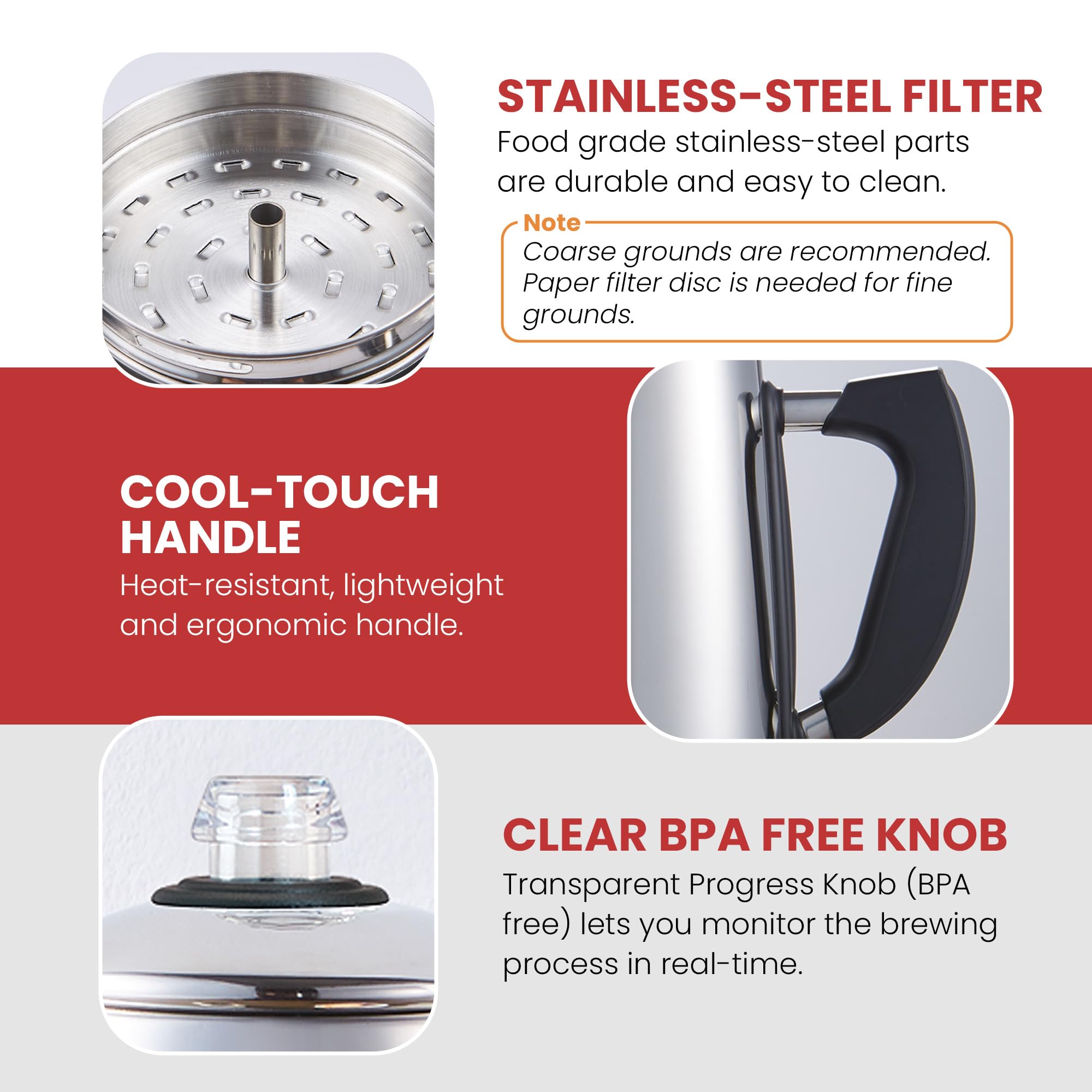 Foto 4 pulgar | Cafetera Elite Gourmet Ec924 de Acero Inoxidable - Venta Internacional